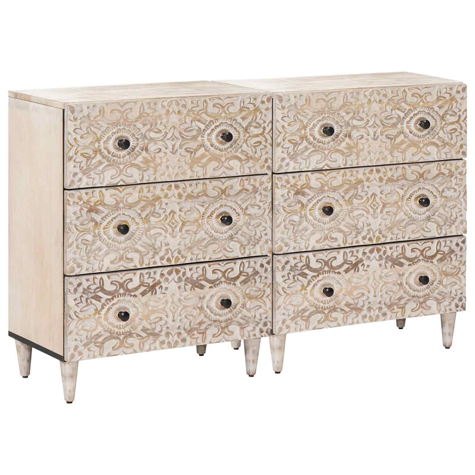 vidaXL Schranksystem Sideboard 2 Stk. 60 x 33,5 x 75 cm Massivholz Weiß (2-St)