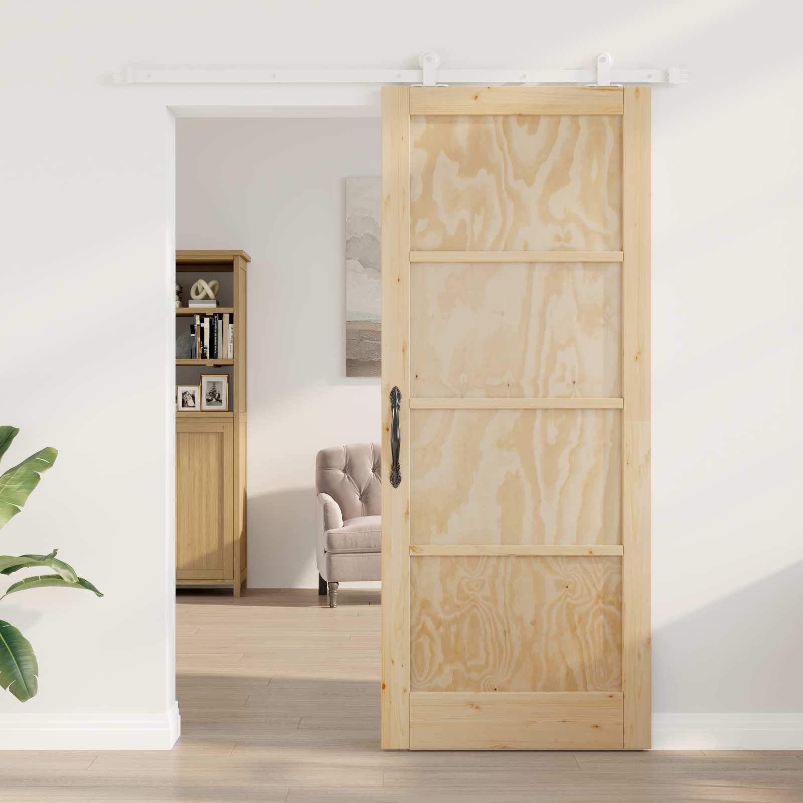 vidaXL Haustür Schiebetür Natürlich und Weiß 86 x 211 cm Massives Kiefernholz (1-St)