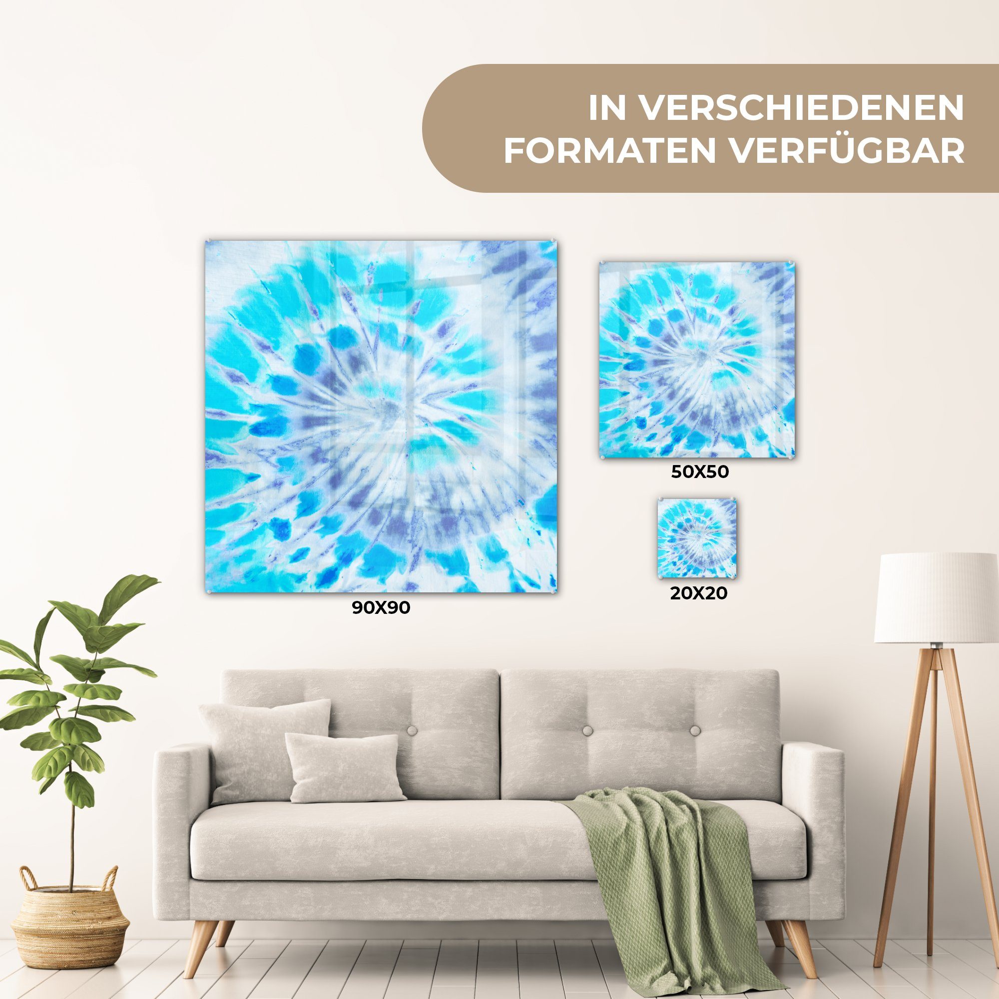 - Acrylglasbild Wanddekoration Glasbilder - Wandbild Krawattenfärbung auf (1 auf St), - - MuchoWow Bilder Glas Blau, - Glas Sommer Foto