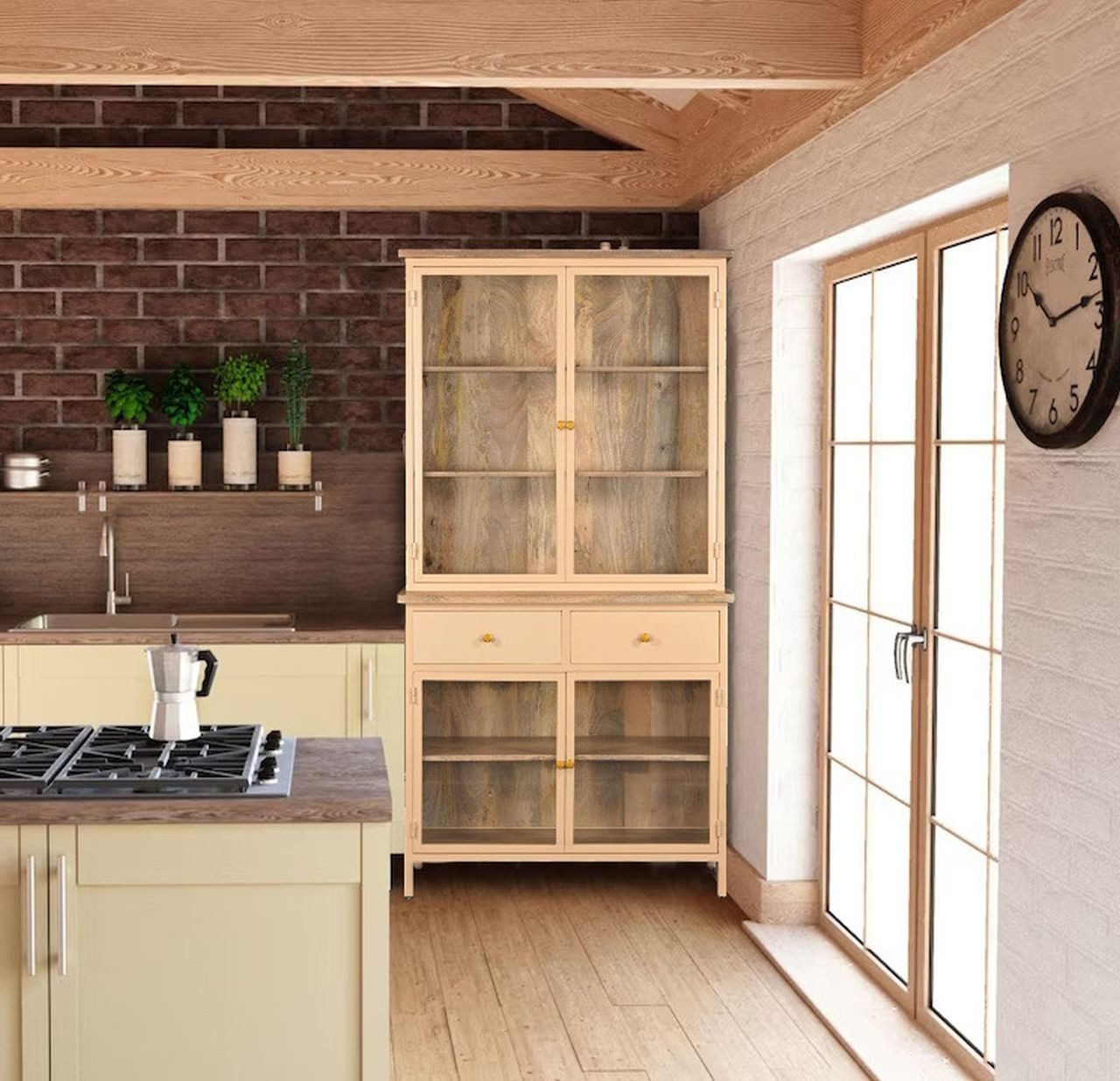 Vintagehaus Küchenbuffet Landhaus Vitrine Küchenbuffet Provence Vintage Metallkorpus Holz 200cm