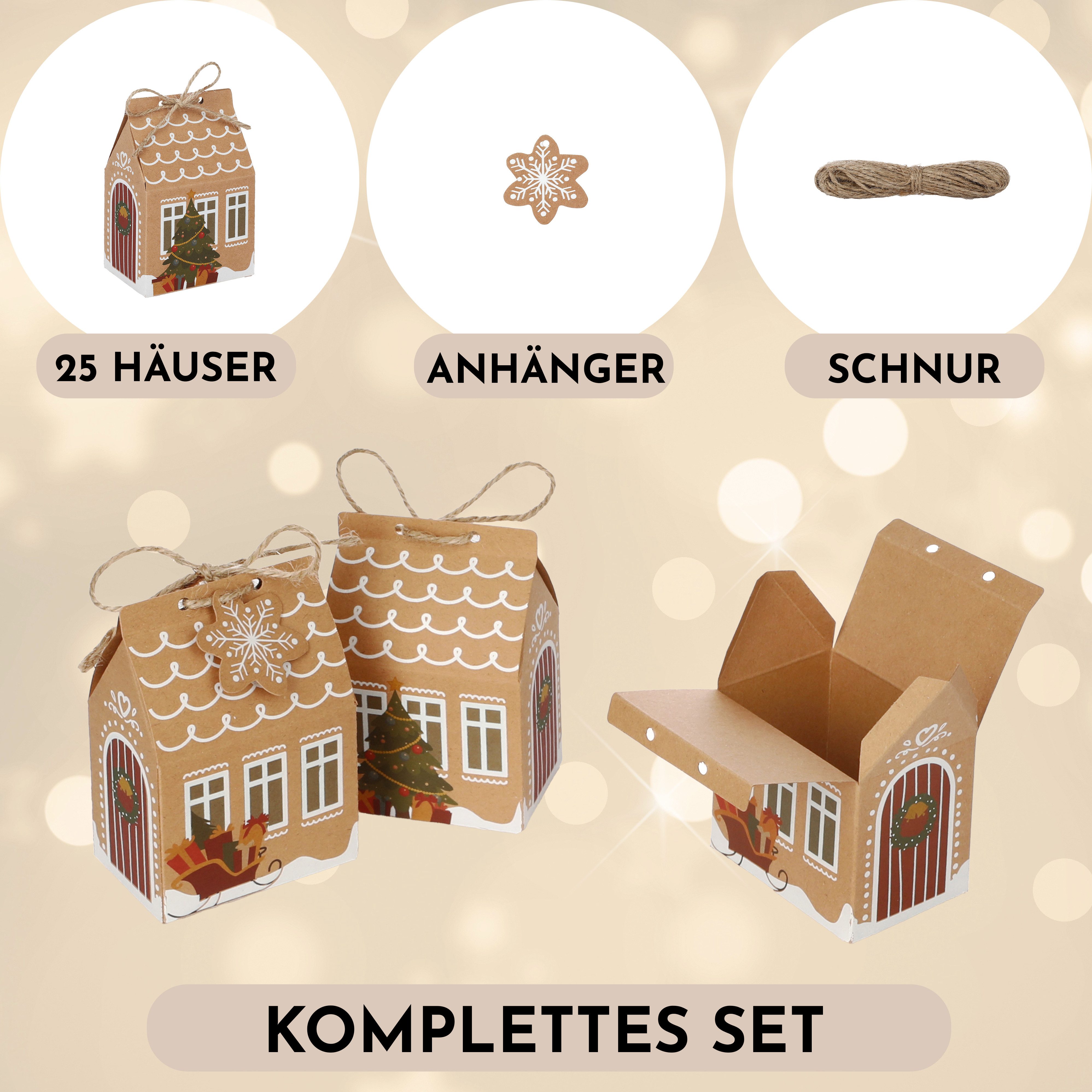 Nordstern befüllbarer Adventskalender Geschenkboxen Häuser 25er Pack, Weihnachtsschachteln für kleine Geschenke