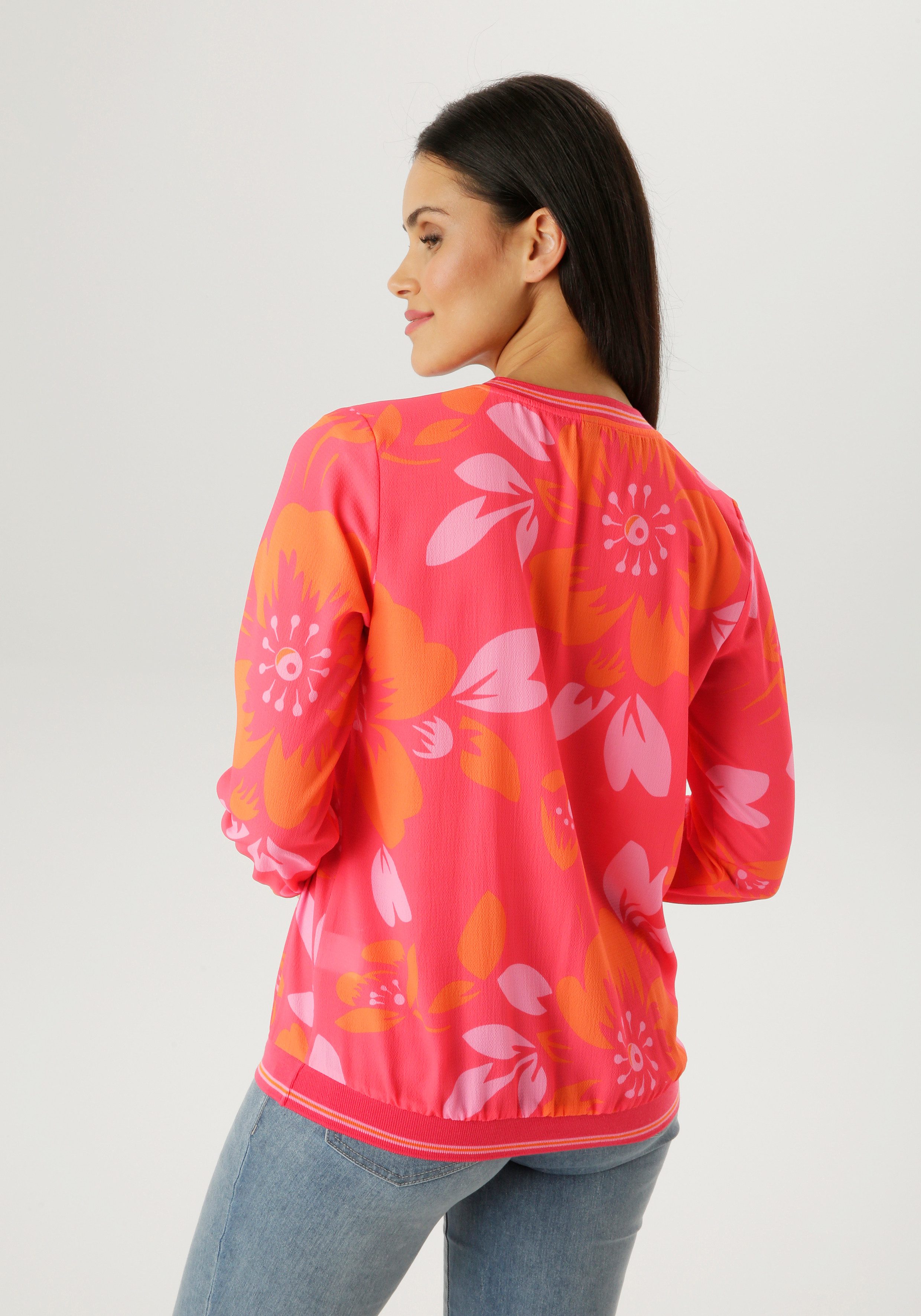 Aniston SELECTED Shirtbluse mit gestreiften Bündchen und floralem Druck - NEUE KOLLEKTION