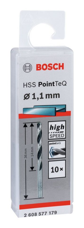 Thumbnail - BOSCH Metallbohrer, (10 Stück), HSS PointTeQ (DIN 338) Metallspiralbohrer - 1,1 mm - 10er-Pack