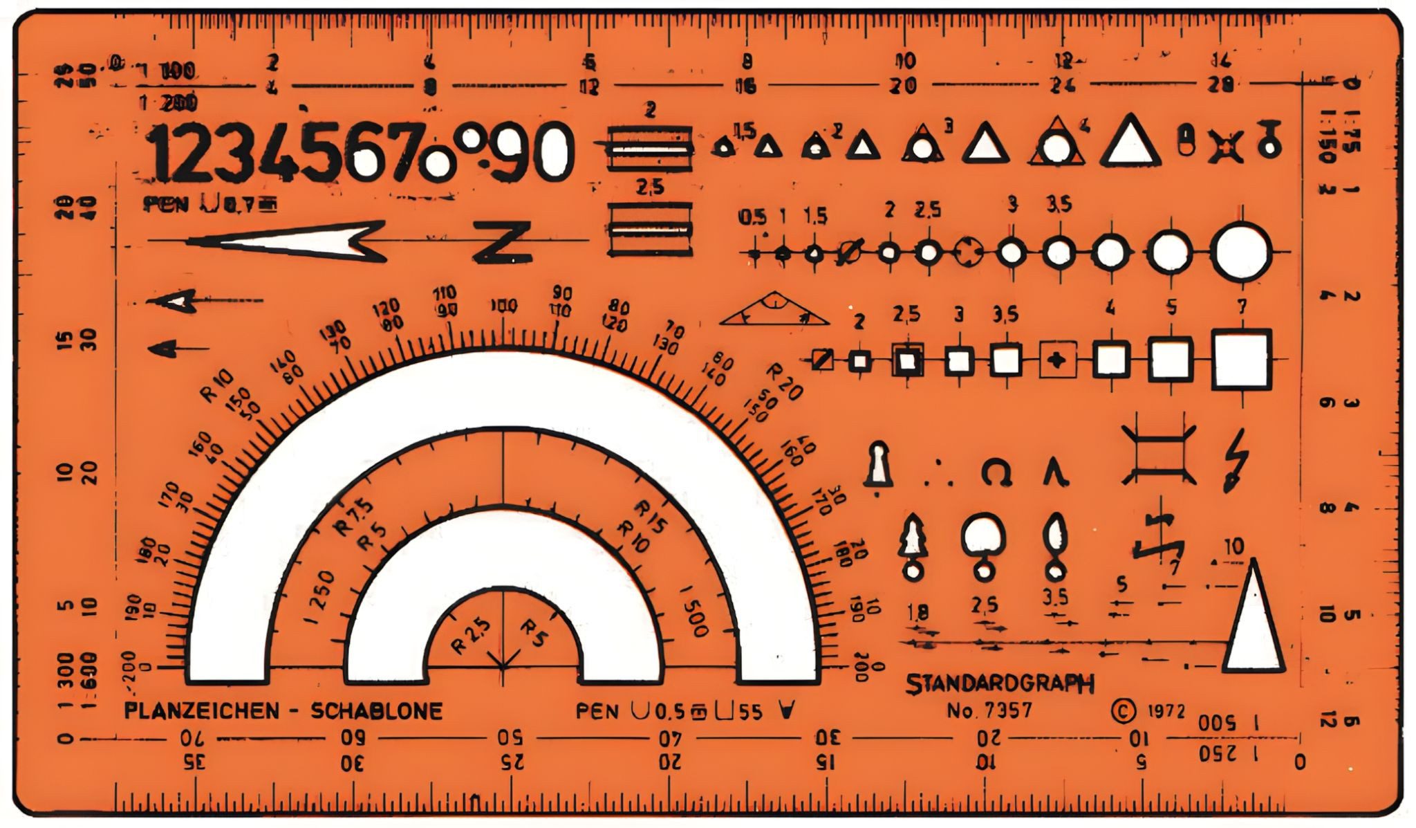STANDARDGRAPH Zeichenlineal Standardgraph Katasterschablone Planzeichen I 1 Stück