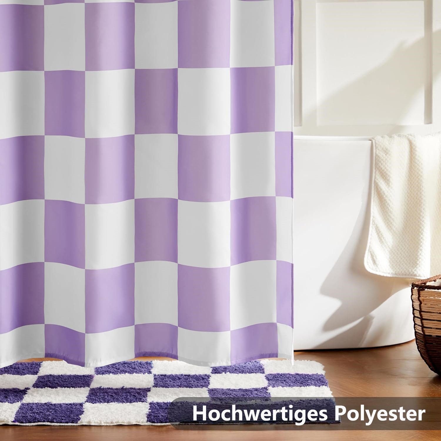 FOUORTUNATE-BEE Duschvorhang Karierter Duschvorhang für Badezimmer Hübsches Retro-Schachbrettmuster Breite 180 cm (Duschgardine in Vintage-Ästhetik, maschinenwaschbar, Stoffduschvorhang)