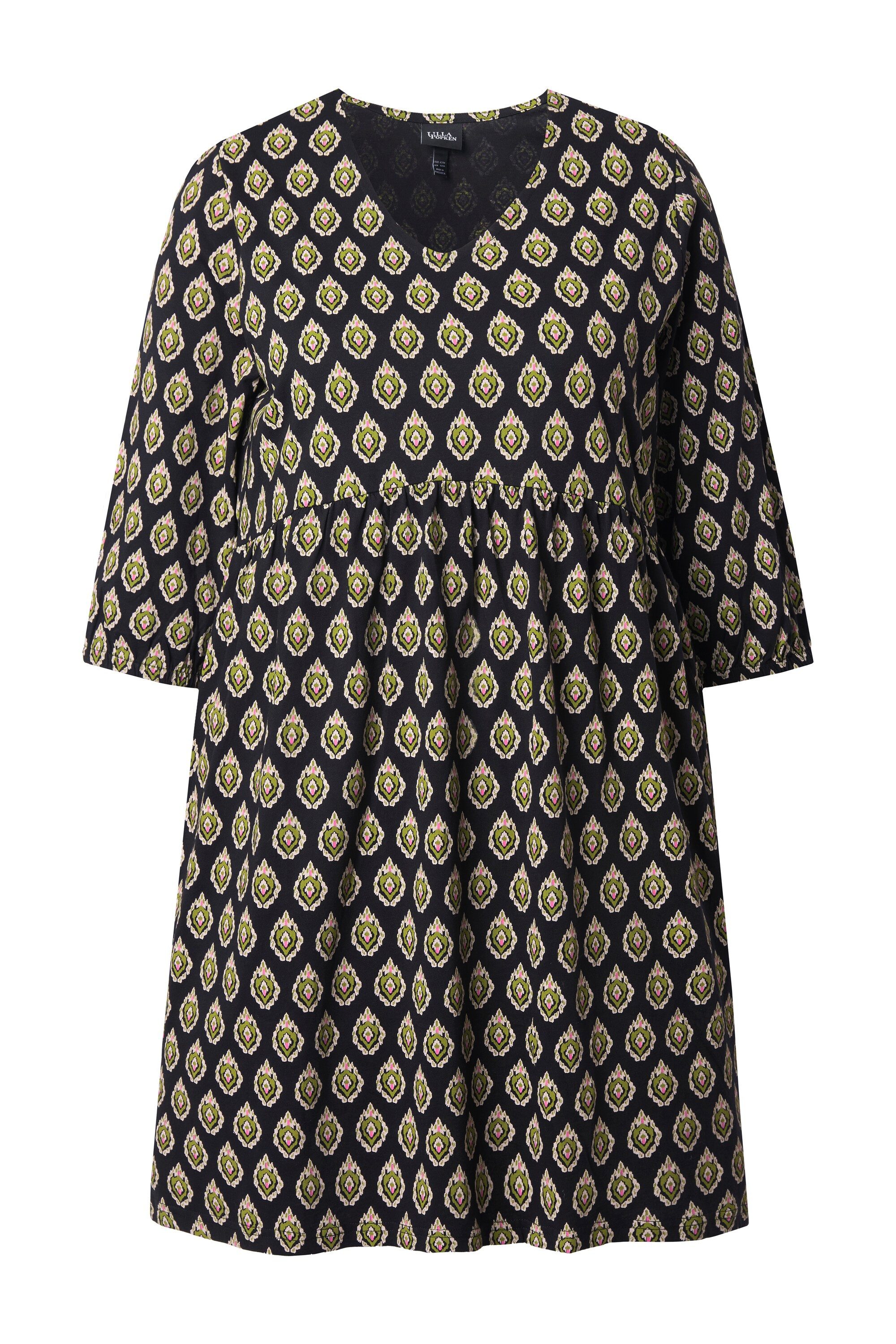 Ulla Popken Jerseykleid Jerseykleid A-Linie V-Ausschnitt 3/4-Arm günstig online kaufen