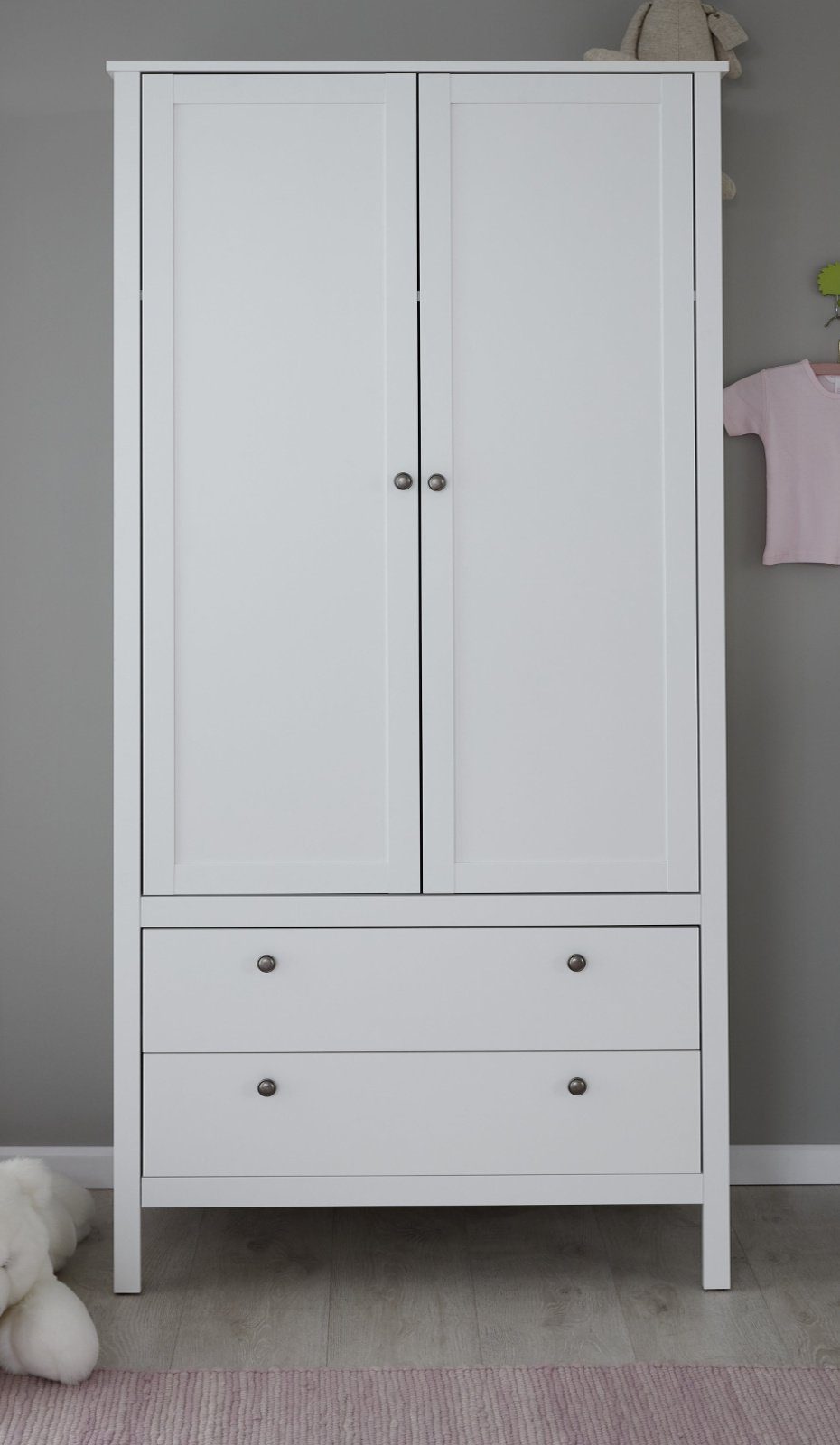 cm) weiß Kinderkleiderschrank Ole breite in 91 2 x trendteam 192 (Schrank 2-türig, Landhaus, Schubladen