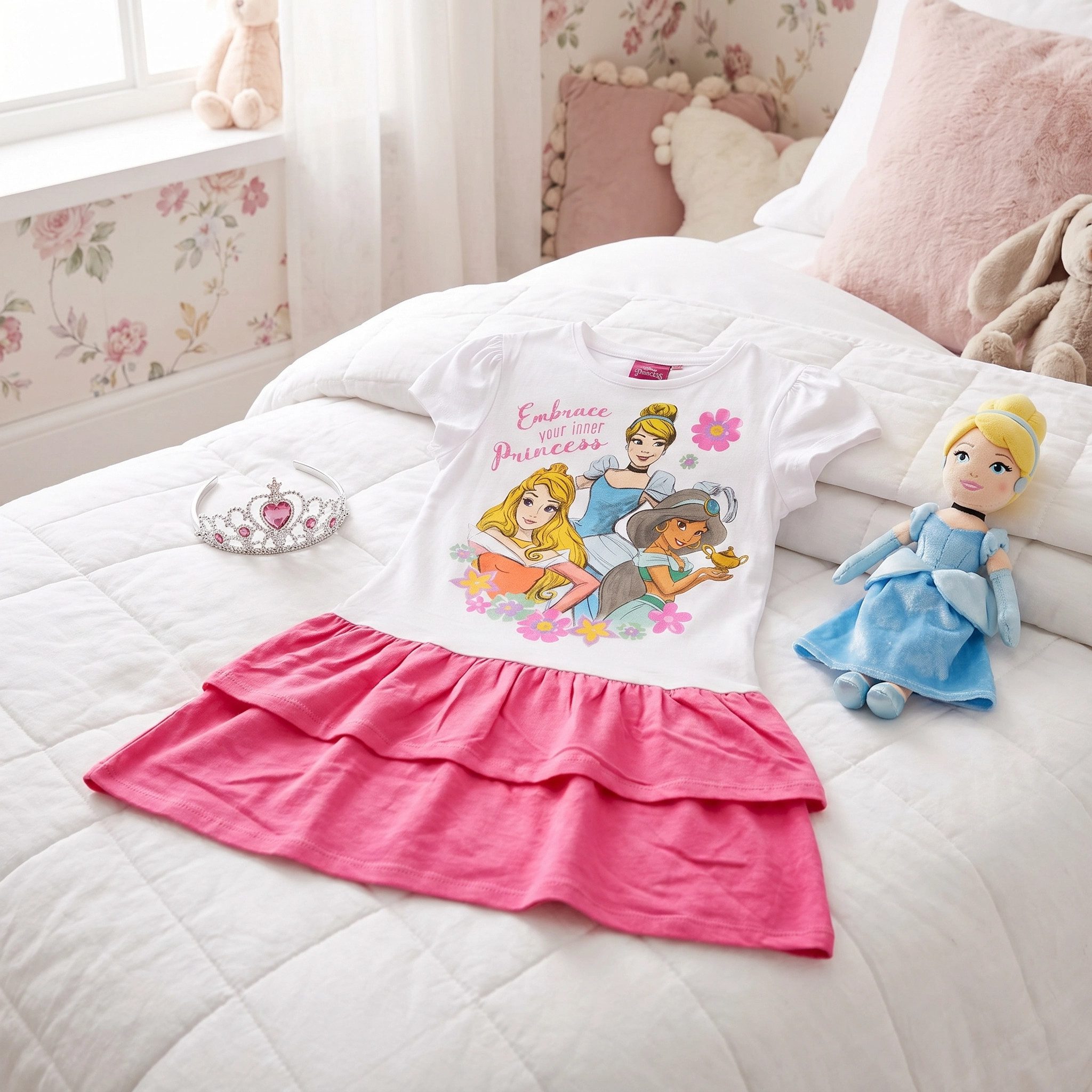 Disney Princess Sommerkleid Disney Prinzessin Mädchen Kinder Kleid Gr. 98 bis 128, 100% Baumwolle