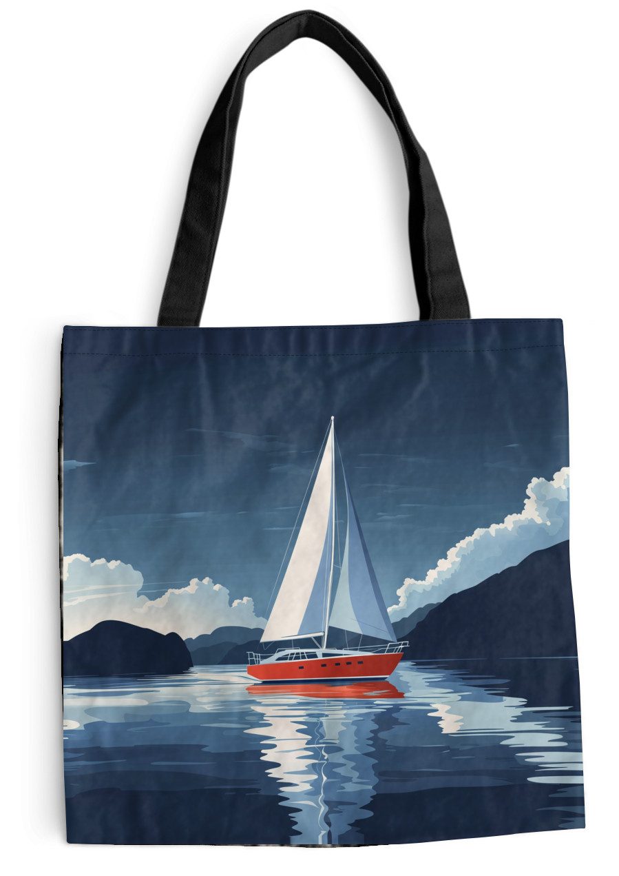 MuchoWow Shopper Segelboot - Dunkle Berge - Stille, Handtasche, Damen und Herren, Schultertasche, Umhängetasche, Tote Bag