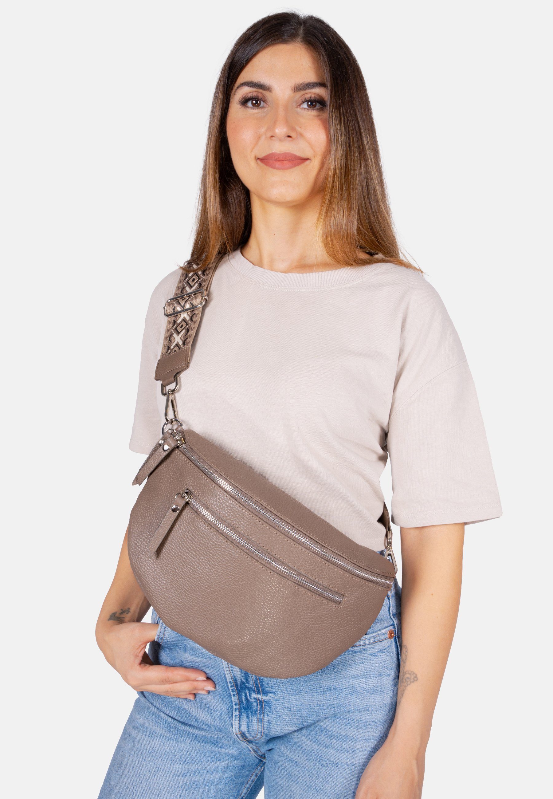 Seasons of April Umhängetasche Crossbody Bag Ella, Große Umhängetasche aus 100% Leder mit breitem Gurt und 2 Zipper