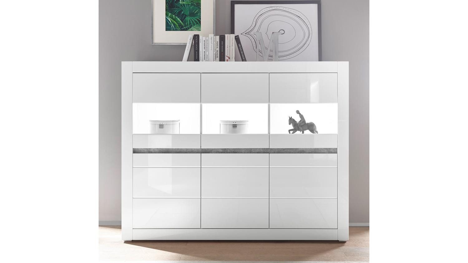 Möbel Akut Highboard Highboard Carat Sideboard Anrichte in weiß Hochglanz 164 cm