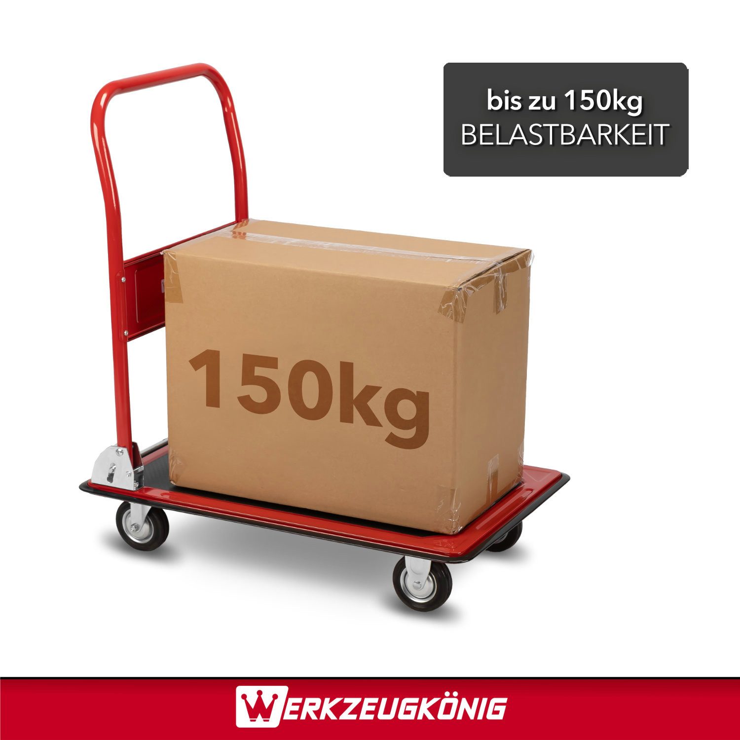 Werkzeugkönig Rollwagen Plattformwagen Transportkarren klappbar, antirutsch Ladefläche - klappbarer Schiebebügel - belastbar bis 150 kg
