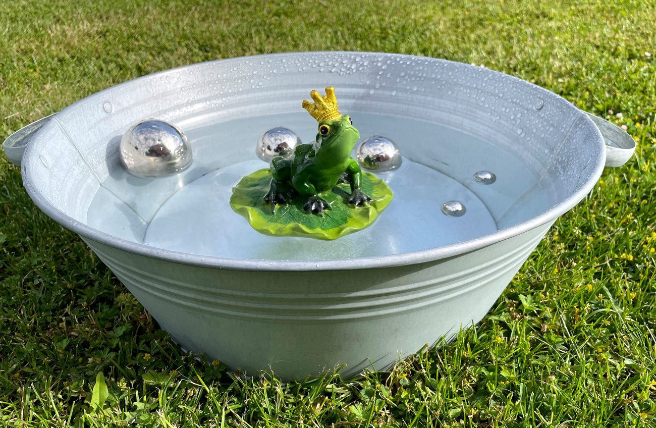 LB H&F Lilienburg Fertigteich Fertigteich Zinkwanne rund Zinkschale 40 cm groß Miniteich, (Deko Garten zinkdeko rostfrei Gefäß Behälter Schüssel Gartenschale Zinkeimer, Pflanzwanne Blumenwanne diy alt used look antik) wasserdicht Balkonteich Teichschale S