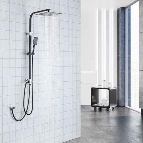 AuraLum pro Brausegarnitur Duschsystem Duschstange mit Regendusche höhenverstellbar Duschset, Schwarz, Duschsäule, mit Handbrause