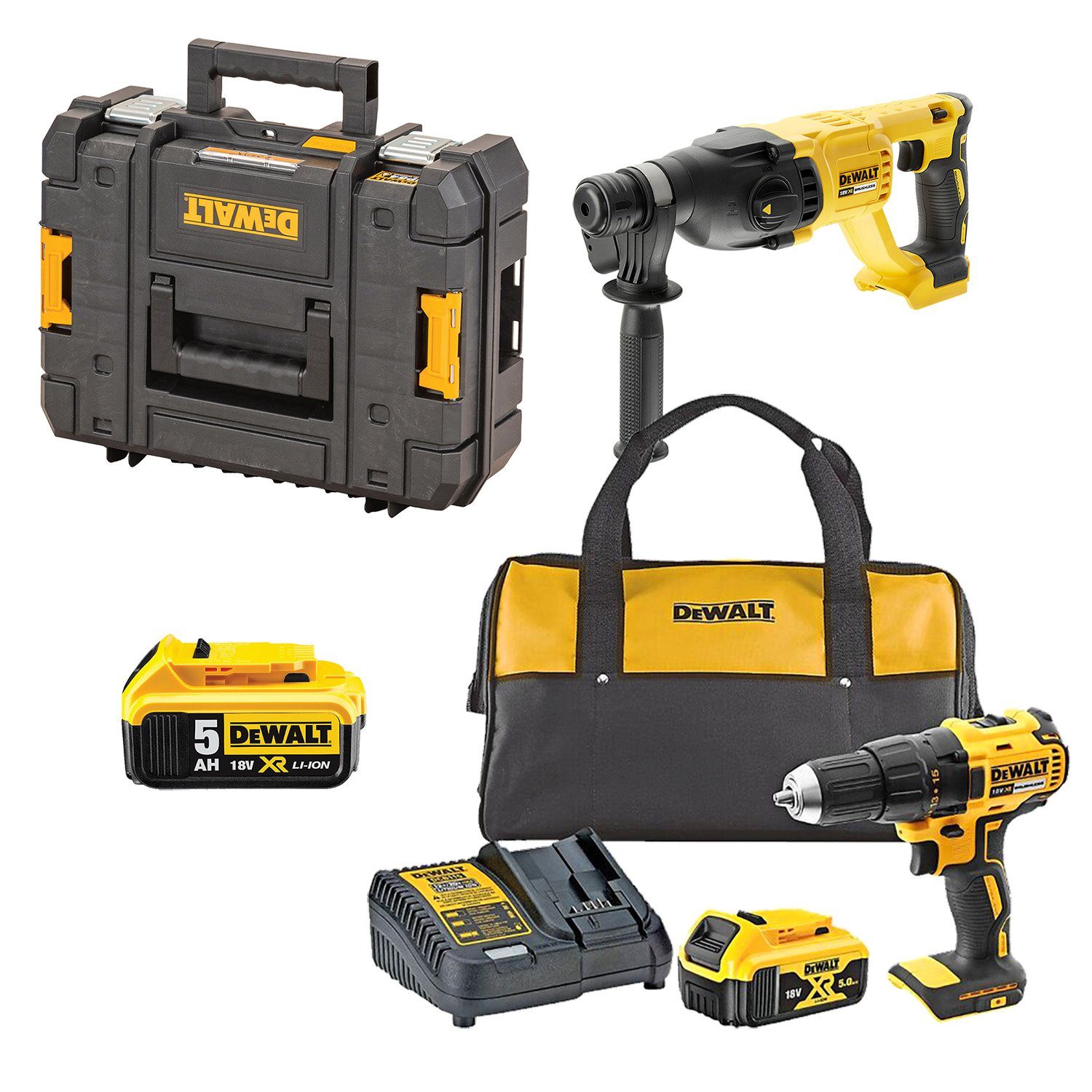 DeWalt Elektrowerkzeug-Set DCH133NT-XJ Akku Kombihammer, DCD777P1-QW ...