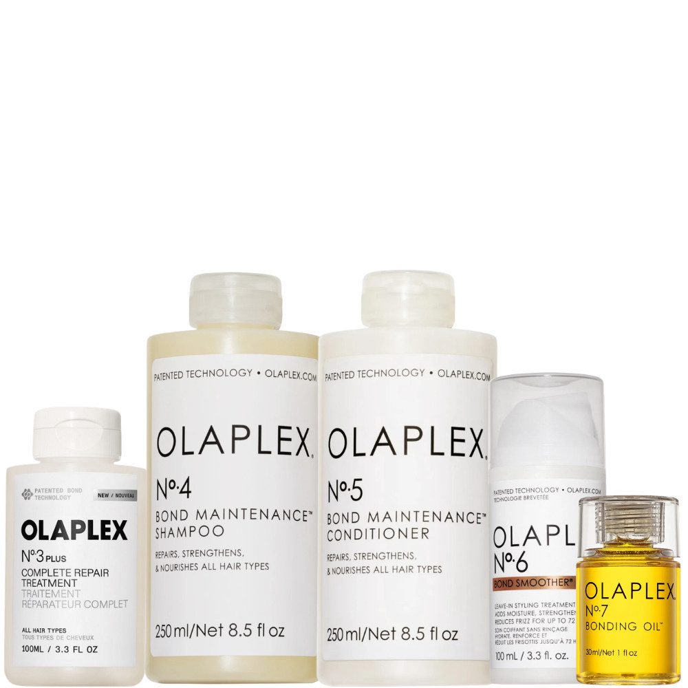 Olaplex Haarpflege-Set Repair & Care Set – Intensive Reparatur für geschädigtes Haar, 5-tlg., Ideal bei coloriertem, blondiertem oder strapaziertem Haar