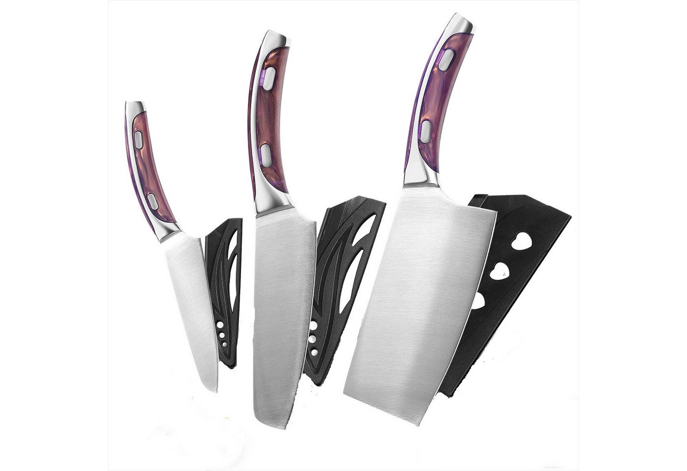 KingLux Messer-Set 3 teiliges Küchenmesser Set Kochmesser Hackmesser Obstmesser Set (3-tlg)