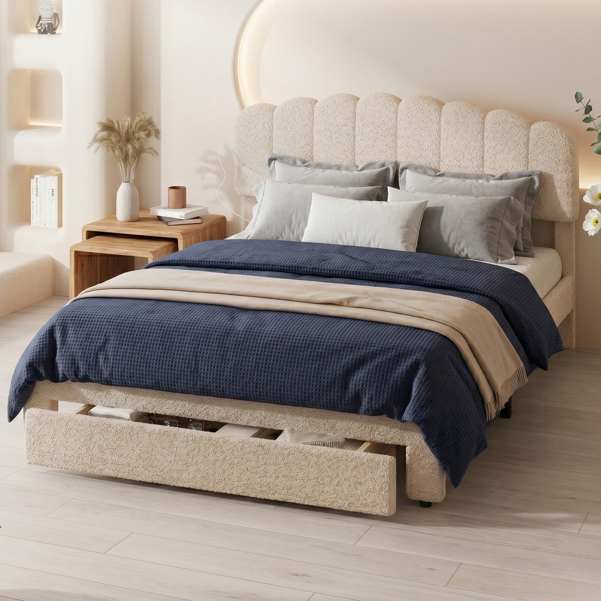 zebery Stauraumbett Polsterbett Doppelbett Mit Schubladen (Packung, 1-tlg., Jugendbett), 140x200 cm,Mit USB+Typ-C,Kopfteil und Bettgestell,Teddy-Fleece-Stoff