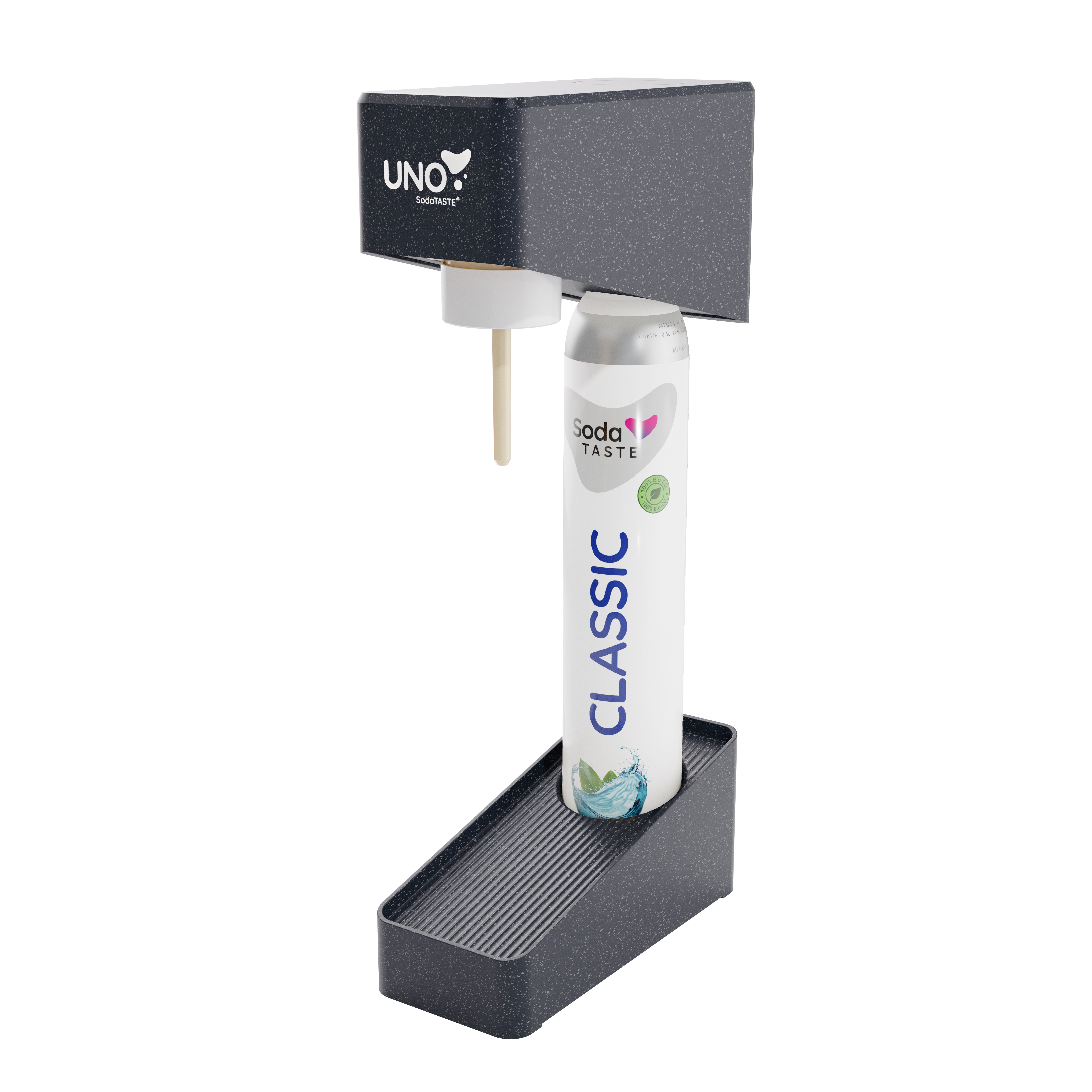 SodaTASTE Wassersprudler SodaTASTE UNO Wassersprudler Set inkl. Flasche & CO2-Zylinder, (Wassersprudler, CO₂-Zylinder, 1-Liter-Wasserflasche, Abtropfhalterung), Kompatibel mit Standard-Drehgewinde