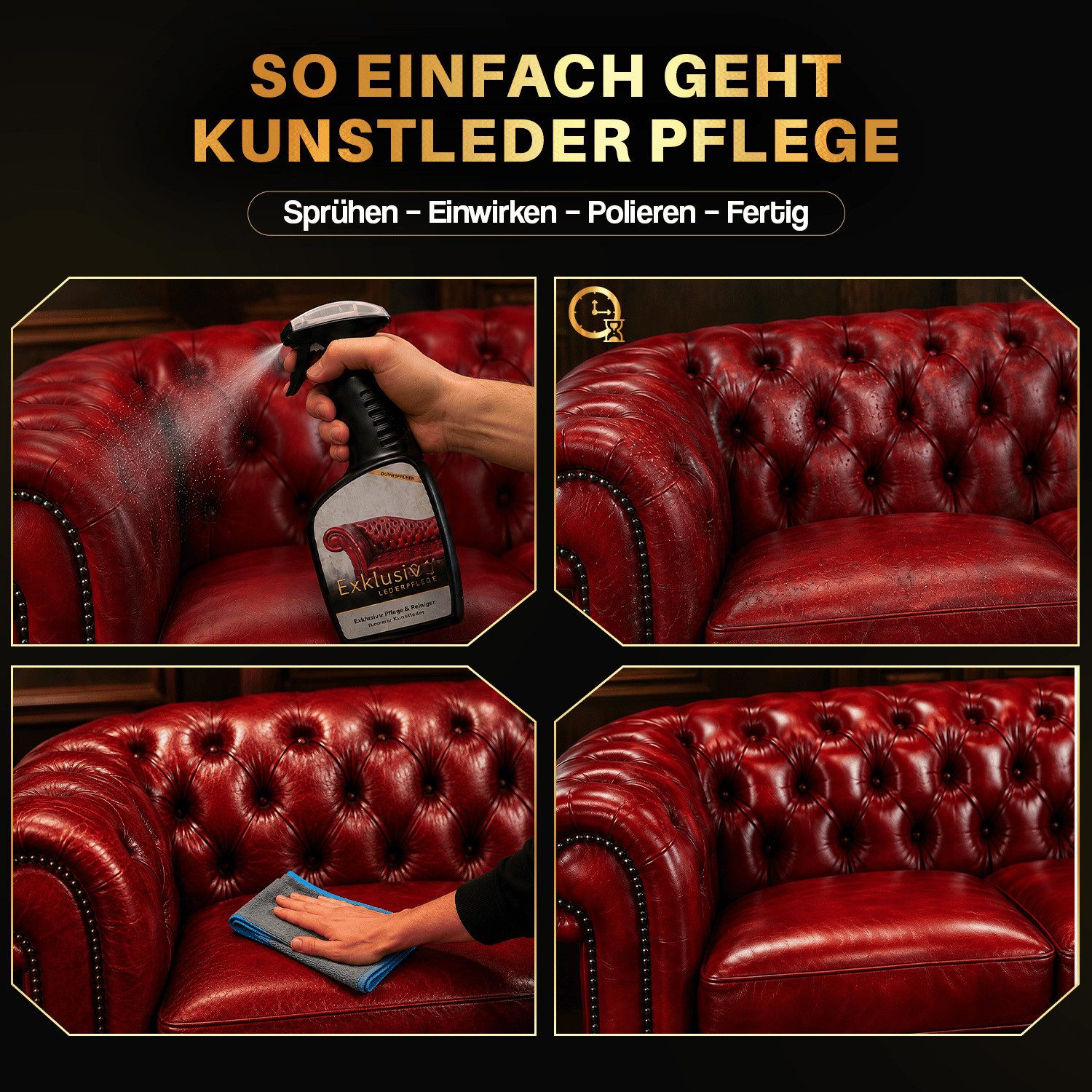 Exklusiv Chemie GmbH Kunstlederpflege Leder-Pflegespray, Reichhaltige Pflege und Schutz vor UV & Schmutz