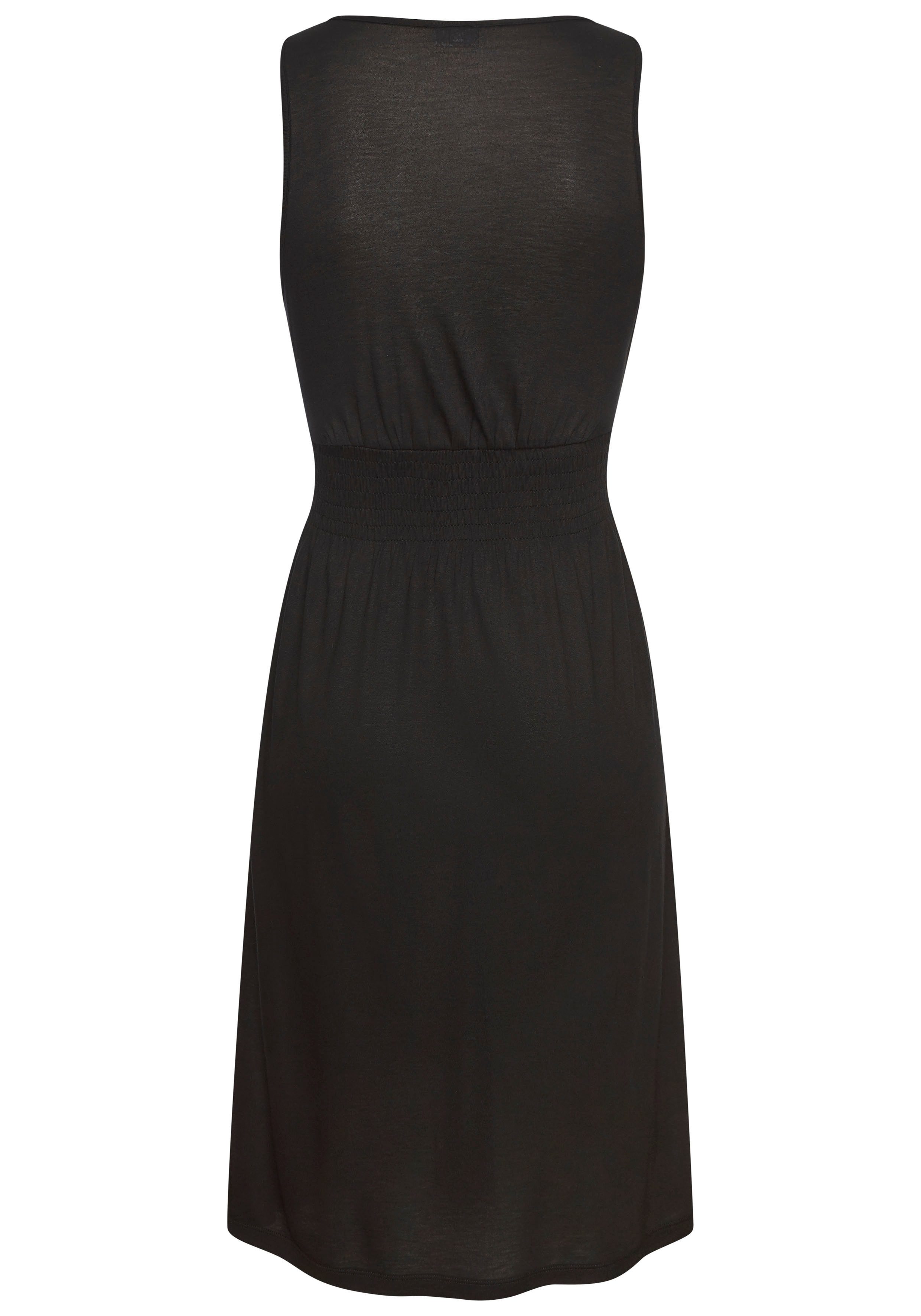 LASCANA Jerseykleid mit verstellbarem Ausschnitt und gesmokter Taille Luftiges Sommerkleid, Strandkleid, Viskosekleid mit V-Ausschnitt – Bild 3 von 5