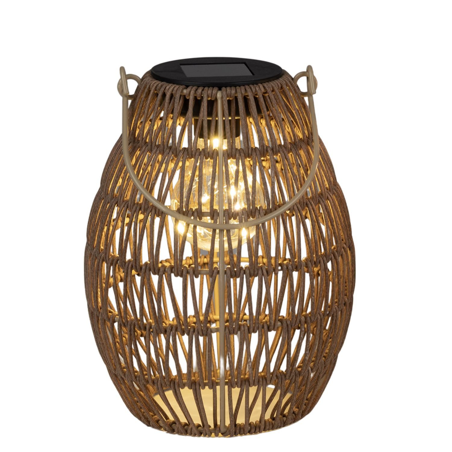 formano LED Tischleuchte Rattan-Optik, LED, Solarbetrieben, Braun, Bänder, H: 21cm
