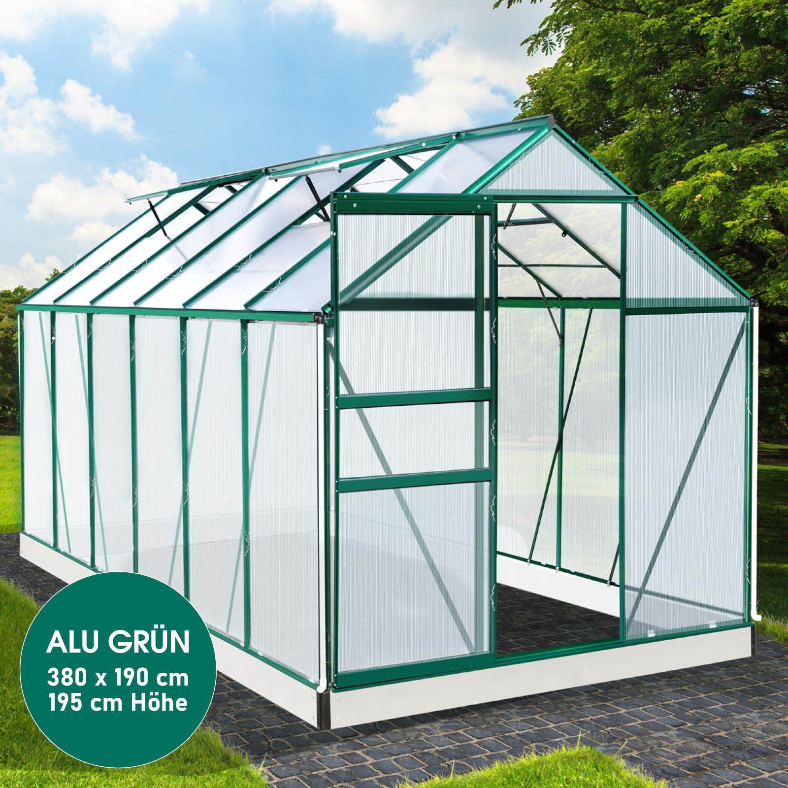 BRAST Gewächshaus ALU mit Fundament rostfrei 380x190x195cm TÜV geprüft