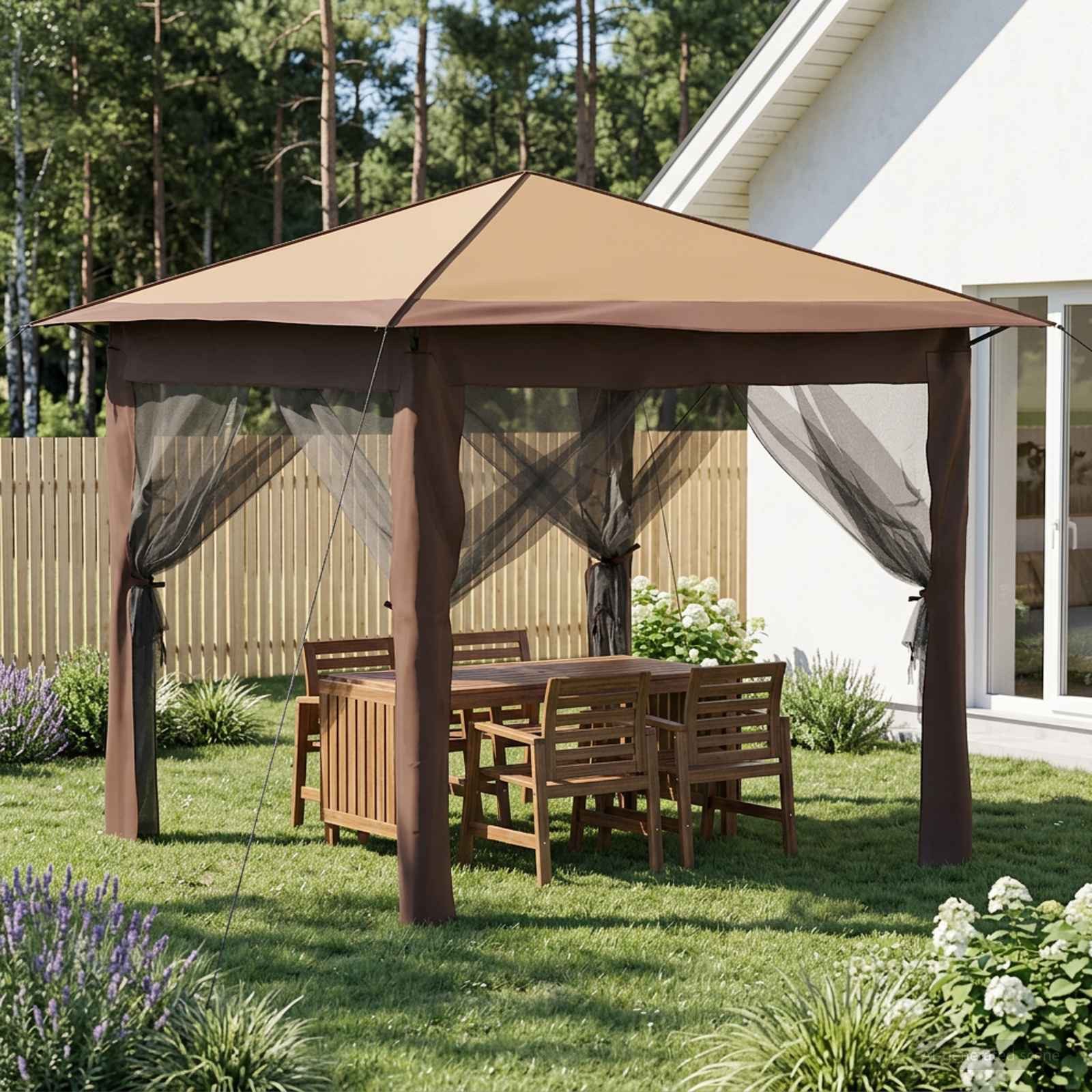 vidaXL Partyzelt Gazebo mit 4 Seitenwänden 2,6 x 2,6 m Beige und Braun