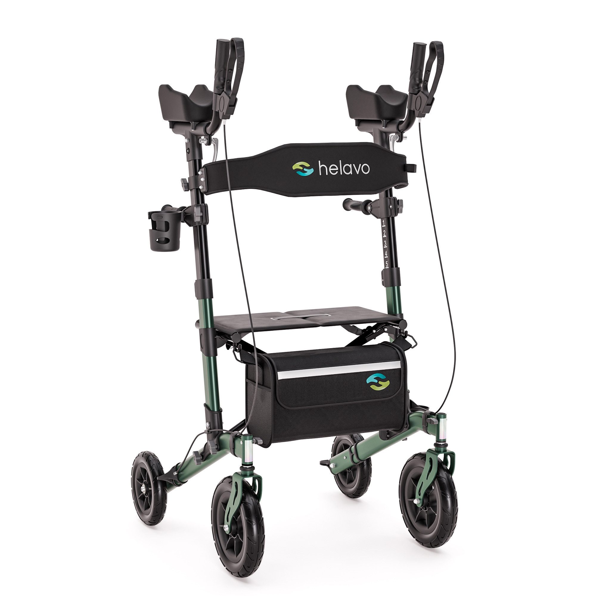 Helavo Rollator H1160, Upright Walker mit Unterarmstützen, Sitz & Pannenschutz bis 136kg