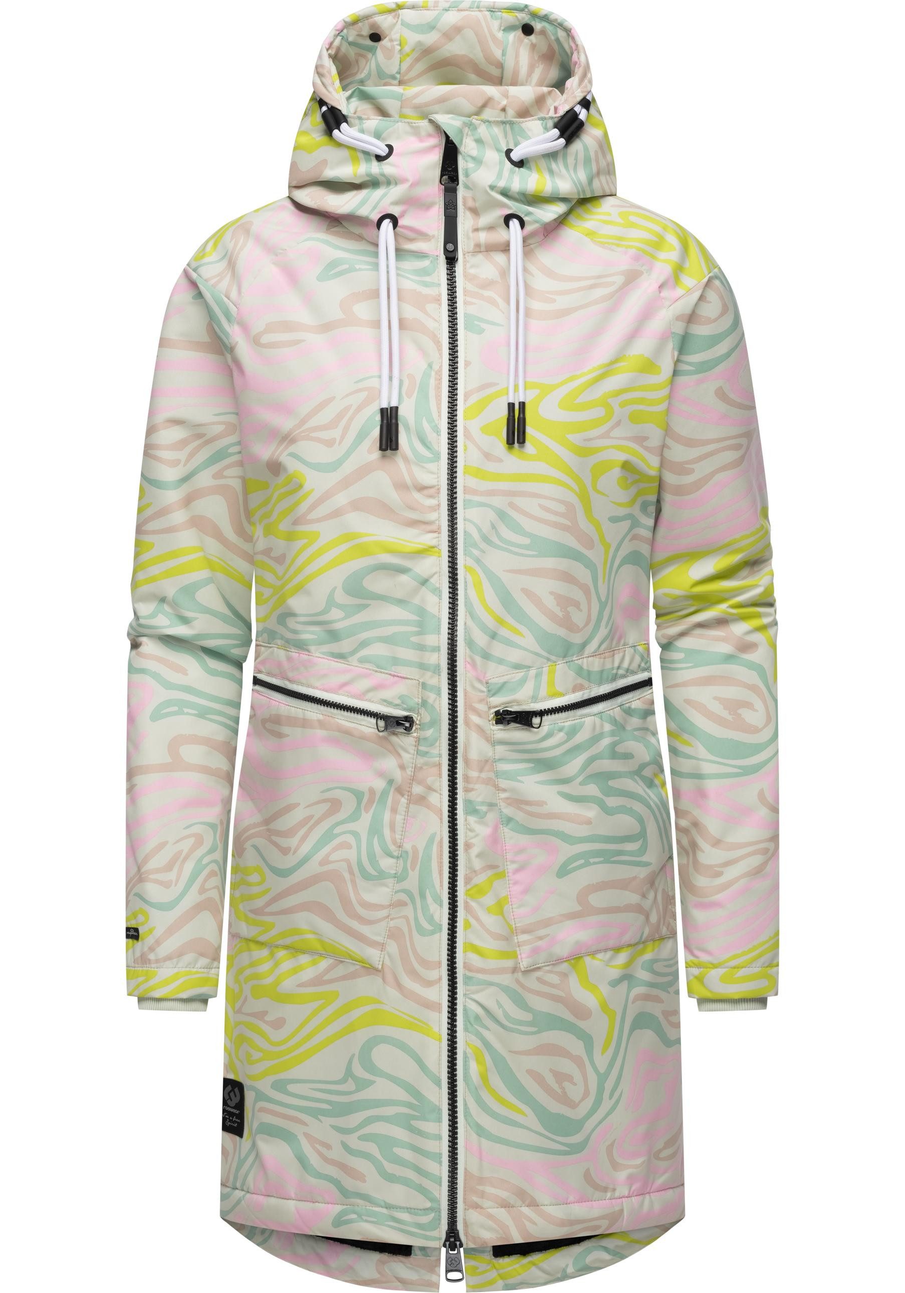 Ragwear Wintermantel Holstic Print Wasserdichter Winter Kurzmantel mit Kapuze