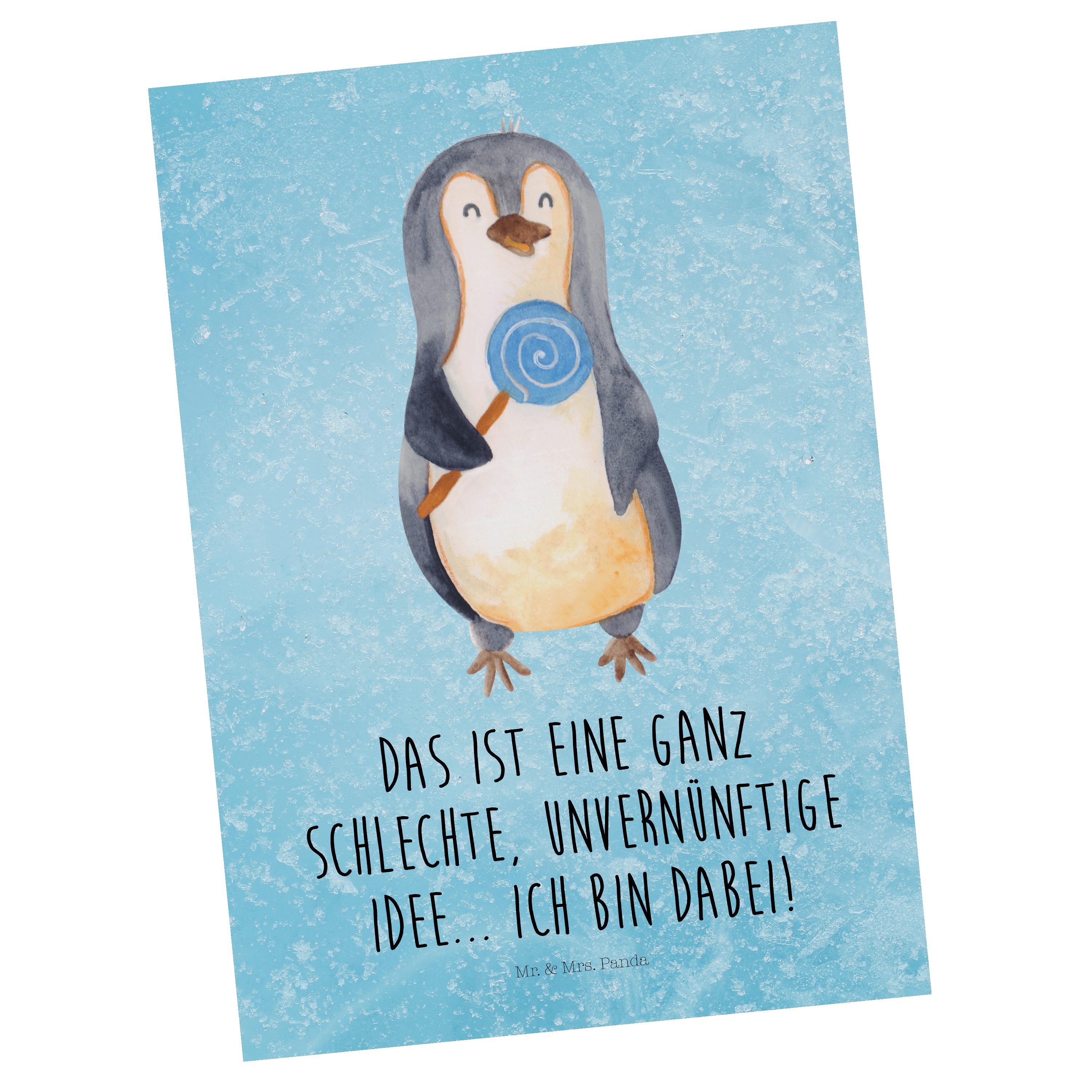 & Mrs. - Geschenk, - Panda Süßigkeiten, Postkarte Eisblau Lolli Grußkarte, Rabauke Pinguin Mr.
