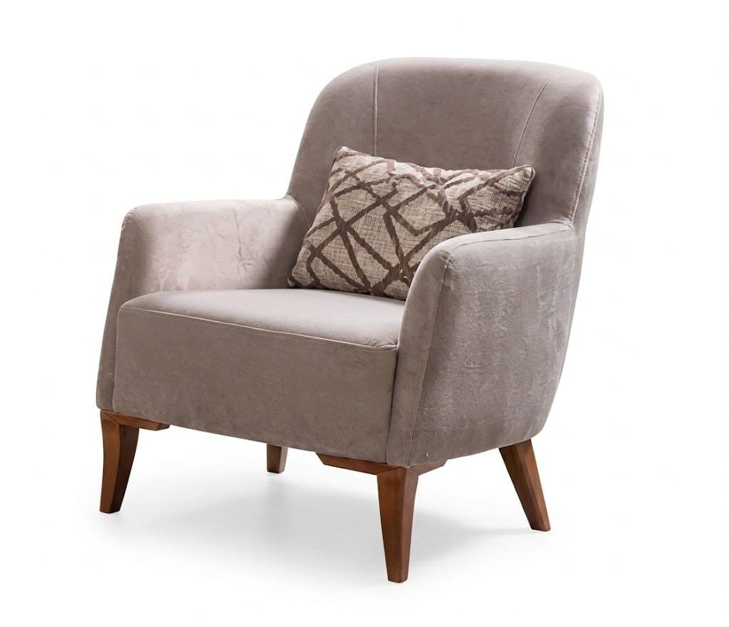 Xlmoebel Loungesessel Beiger gepolsterter Sessel aus Holz im modernen Design (1-St., 1-tlg), Mit Kissen