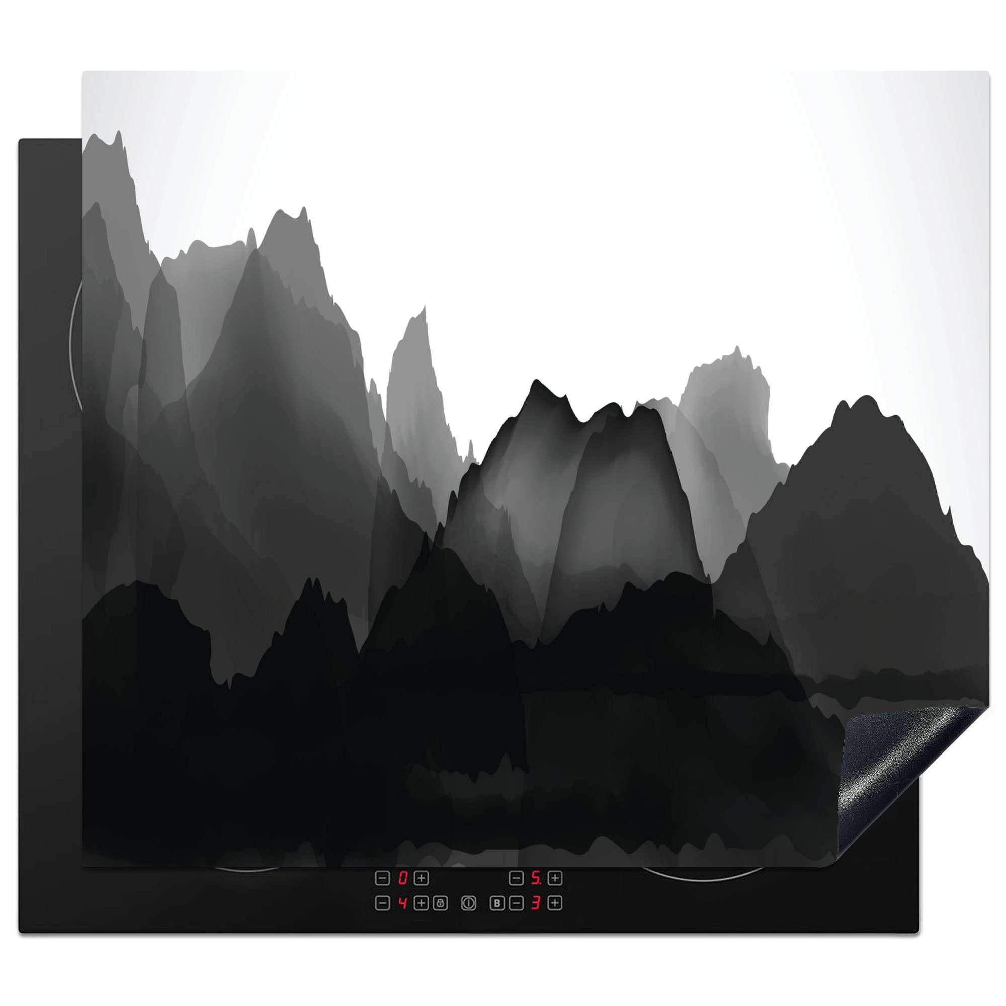 tlg), Bergen Eine Illustration Arbeitsfläche (1 60x52 nutzbar, von Herdblende-/Abdeckplatte in MuchoWow Vinyl, schwarz-weiße Mobile Ceranfeldabdeckung China, cm,
