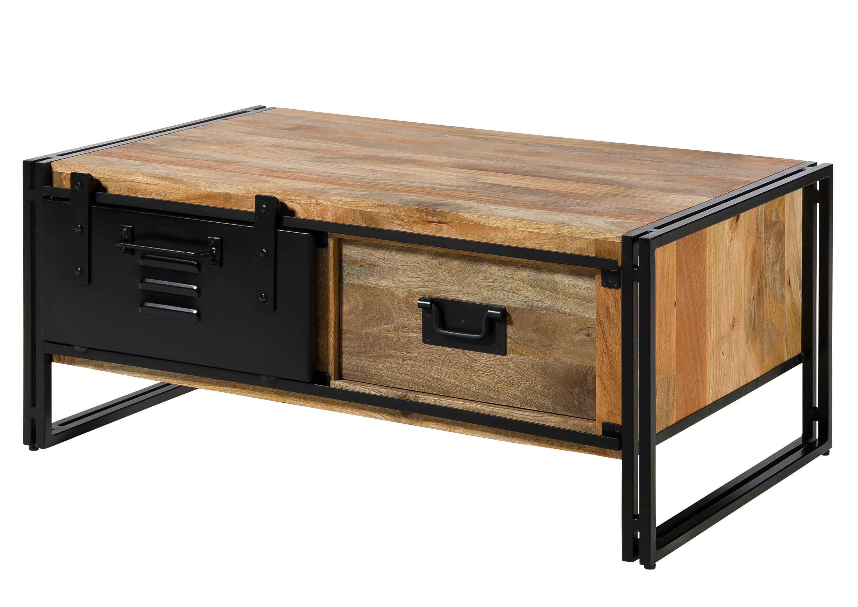 Massivmoebel24 Couchtisch BLACKBURN (Mango 120x70x50 natur lackiert / Metall schwarz BLACKBURN #103), Mango 120x70x50 natur lackiert / Metall schwarz BLACKBURN #103