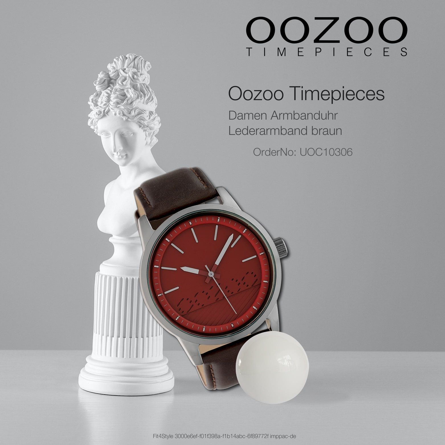groß Damenuhr Lederarmband OOZOO 45mm), Armbanduhr (ca. OOZOO Quarzuhr rund, Damen Timepieces, Fashion braun, Oozoo