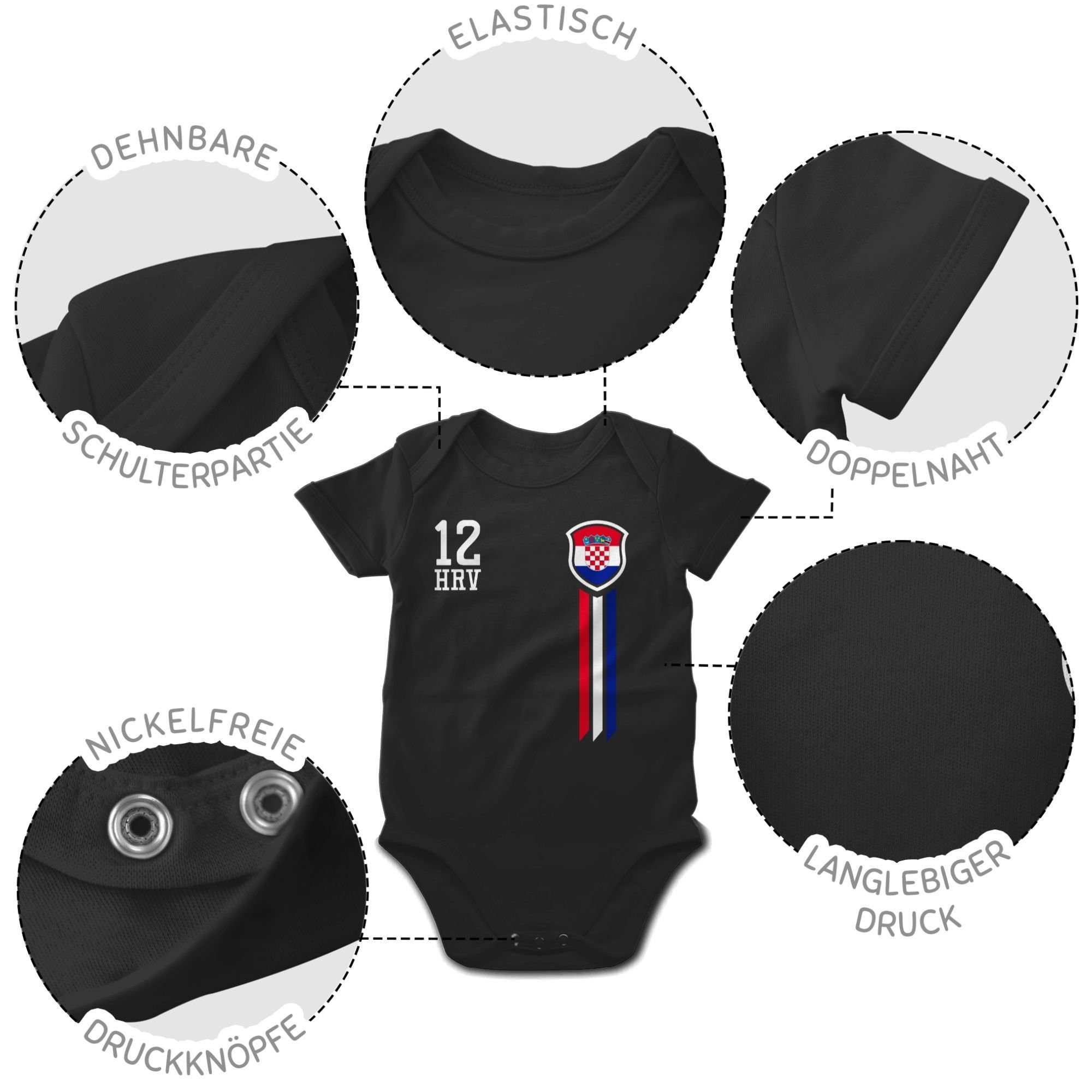Shirtracer Shirtbody 12. Mann Schwarz Fussball Baby EM 1 2024 Kroatien Fan-Shirt