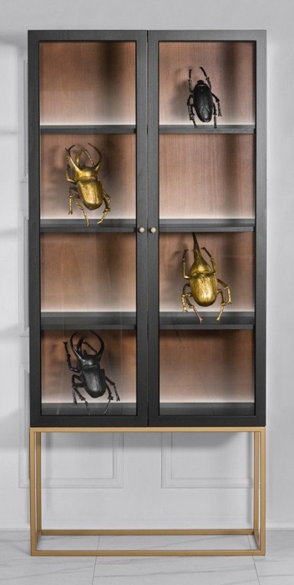 Casa Padrino Vitrine Luxus Glas Vitrine Schwarz / Messing Gold 200 x 90 cm - Luxus Boutique Vitrinenschrank - Neoklassisch