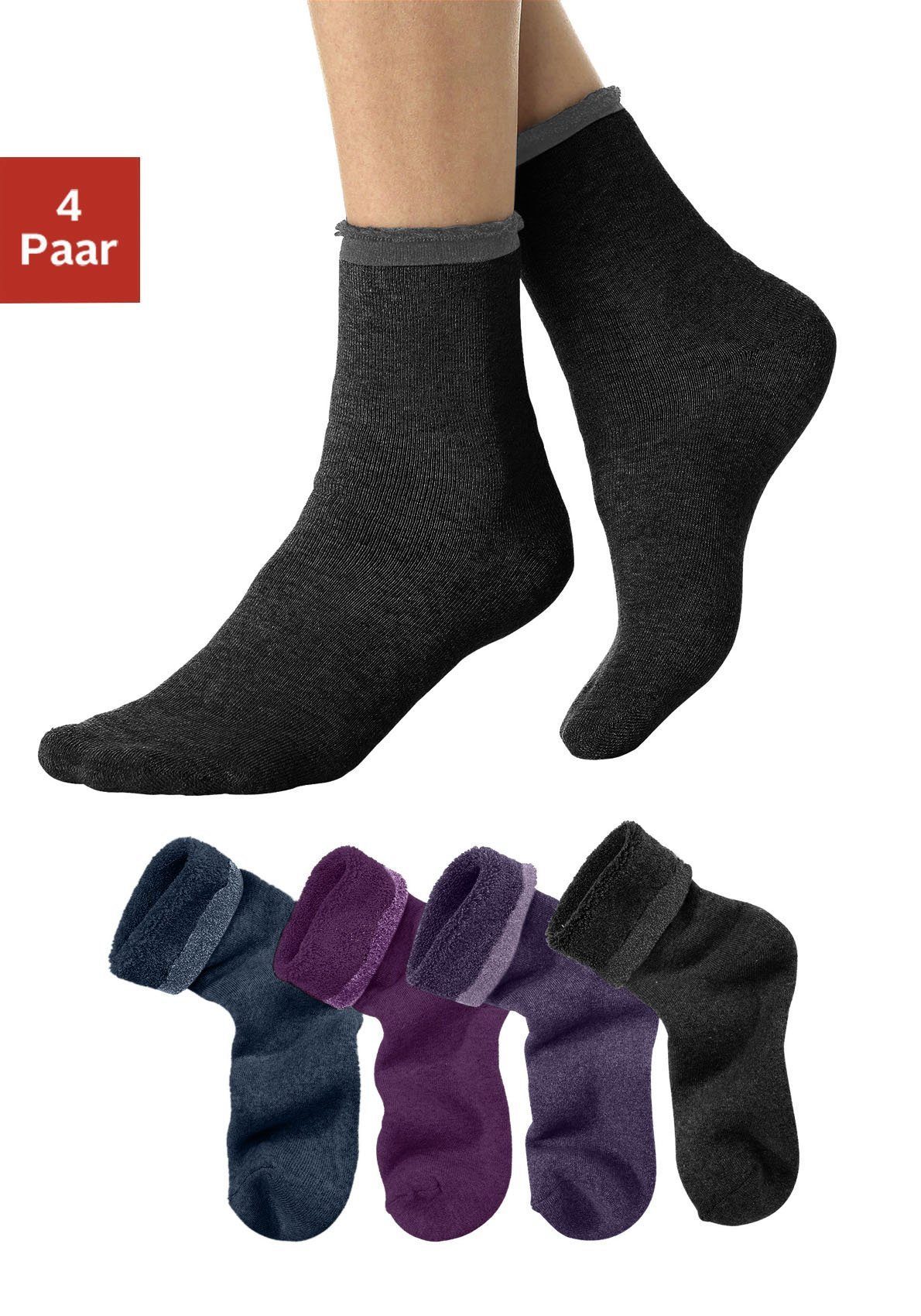 Lavana Kuschelsocken Damen Frotteesocken (Packung, 4-Paar, Gr. 35-38 bis 39-42) mit wärmendem Innenfrottee