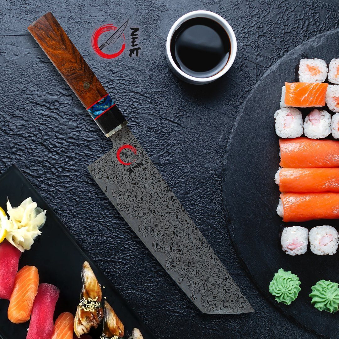 Küchenkompane Damastmesser ZEM Damastmesser Yuan Lee – Nakiri 18cm – 83 Lagen