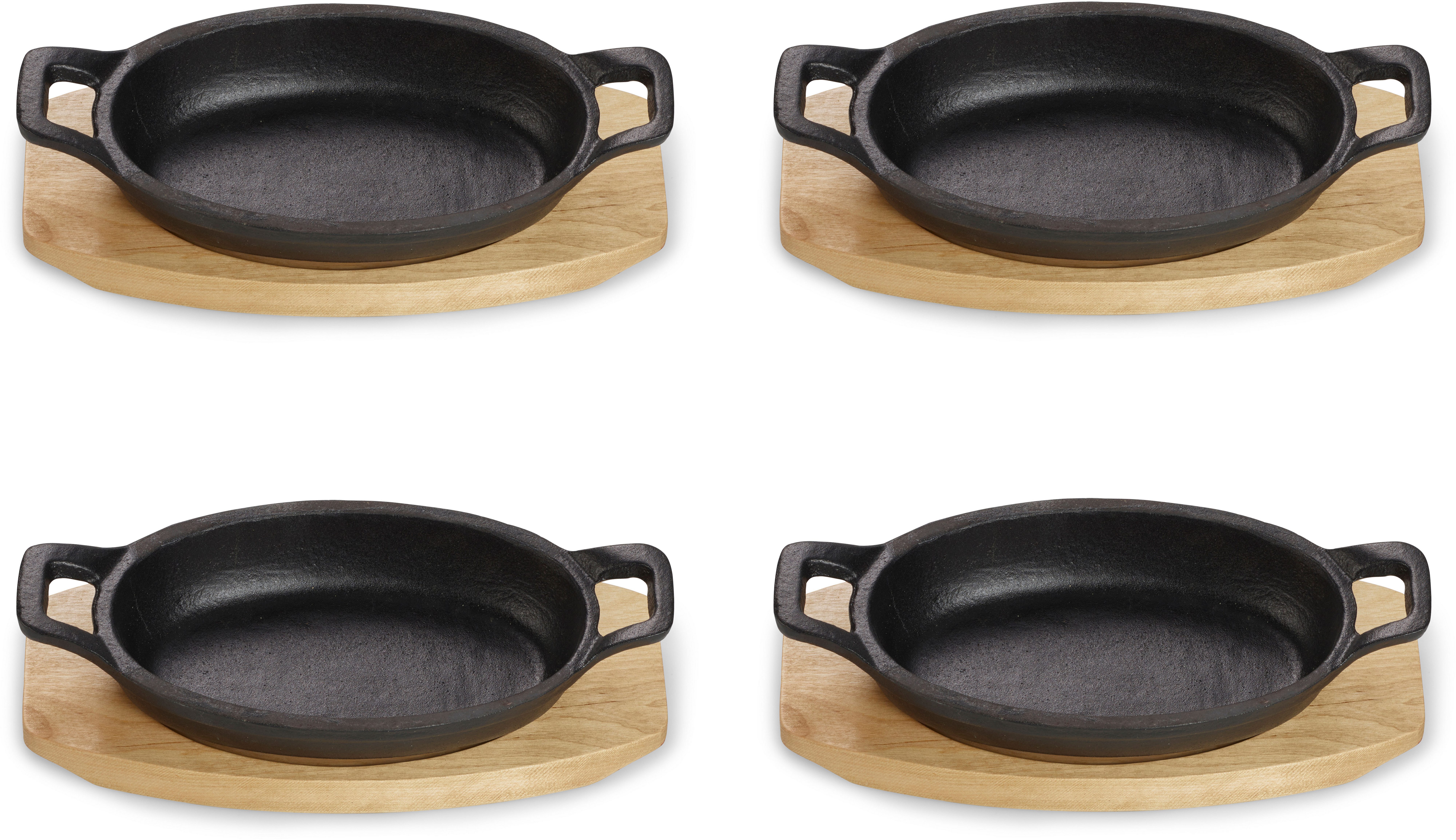 ECHTWERK Servierpfanne 4x Servierschale "SMALL", Gusseisen (Set, 4-tlg), inkl. dekorativem Servierbrett, bereits eingebrannt