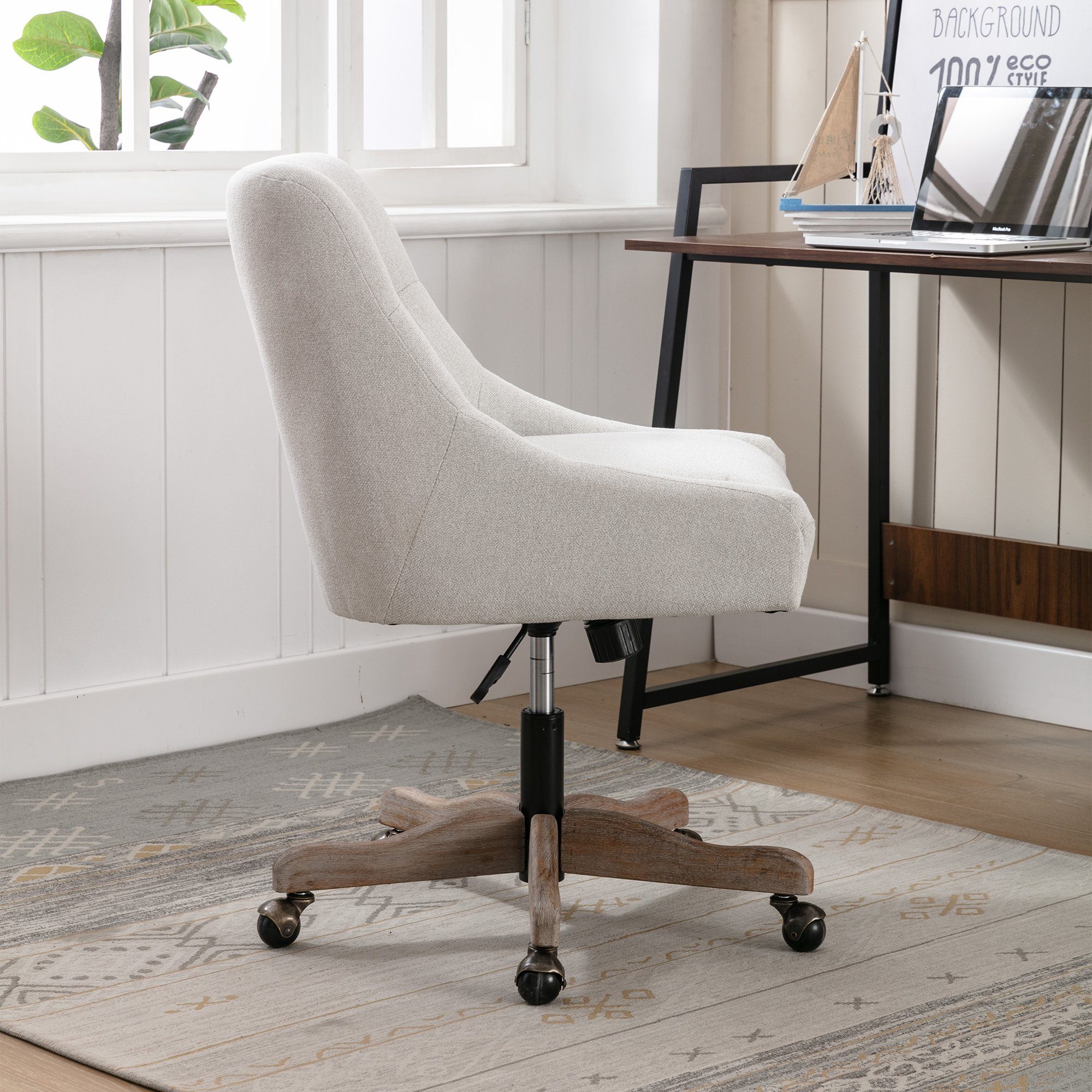 WISHDOR Drehstuhl für Freizeit-Bürostuhl (mit Arbeitsdrehstuhl Schalensitz Moderne beige Schreibtischstuhl Wohnzimmer)