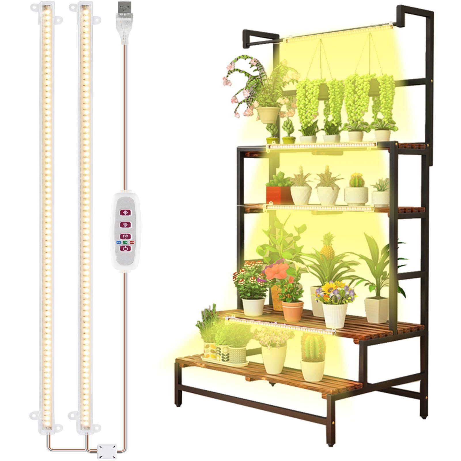 Qualra Pflanzenlampe 30/50cm LED Pflanzenlampe 8/12/16H Timer Vollspektrum Grow Lampe, 5 Helligkeitsstufen