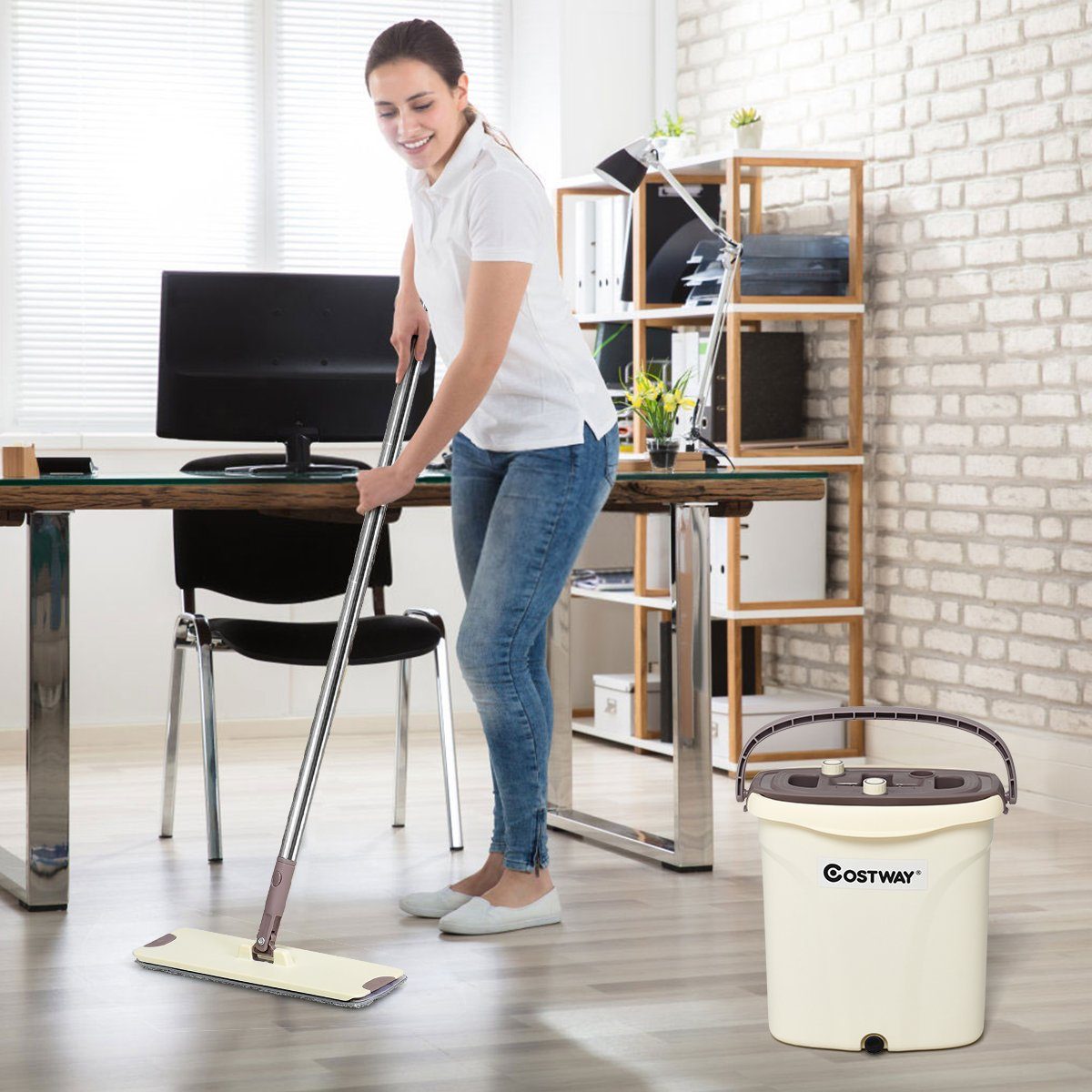 Orvium Wischmopp Set Mit Eimer – 2-in-1 Für Boden & Fenster, Frisch-/Schmutzwassertrennung, 4 Mikrofaserpads
