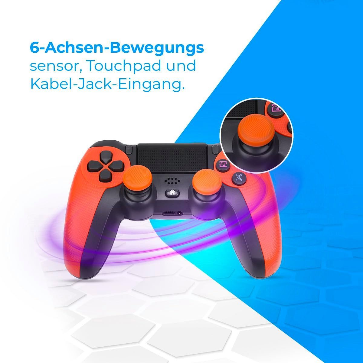 POPOLIC Controller für PS4 Mobile, Dualshock,Wireless PC-Controller (6-Achsen, LED-Licht, Touchpanel, Kopfhörerbuchse, inkl. Ladekabel, 1 St., 600-mAh-Akku, Bequeme Tasten, Präzises D-Pad)