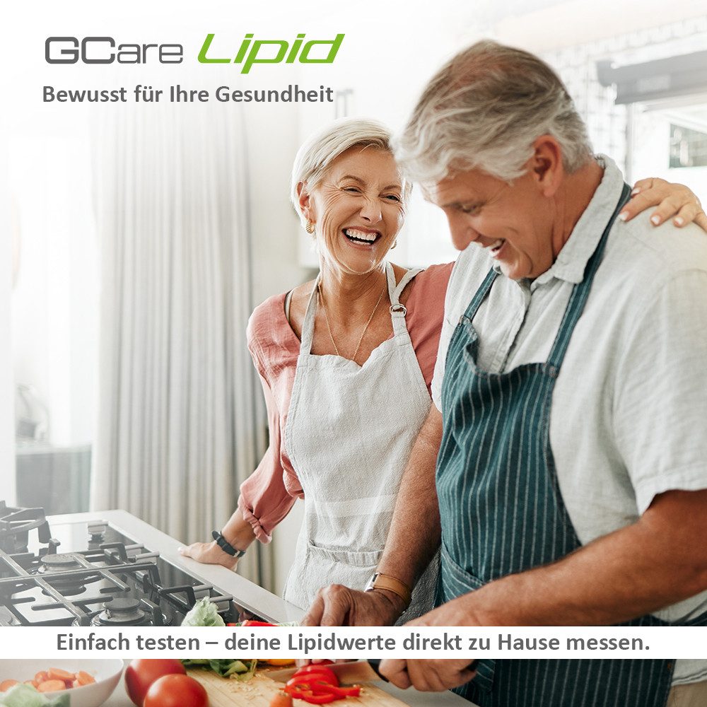 GCare Lipid Cholesterin Messgerät 4 in1 (TC, TG, HDL& kalk. LDL), Mit 20 Teststeifen, 110 Lanzetten, hochwertiges Etui etc.