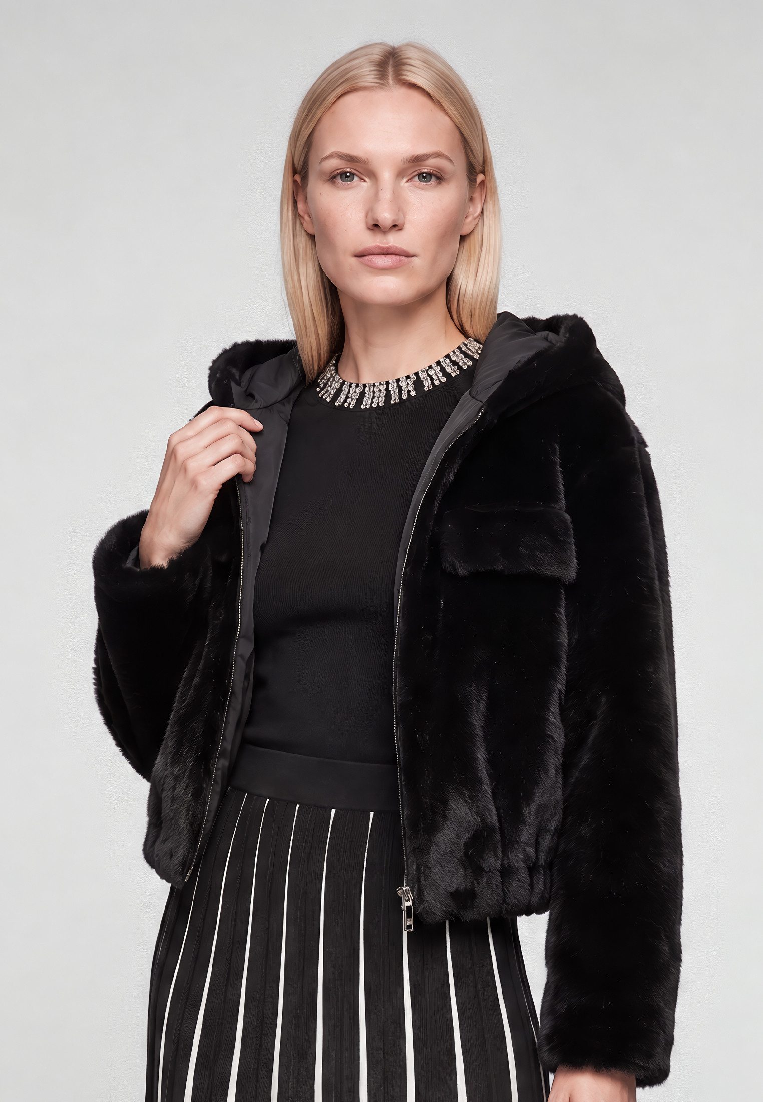 MARC AUREL Lederimitatjacke in Nerz-Optik