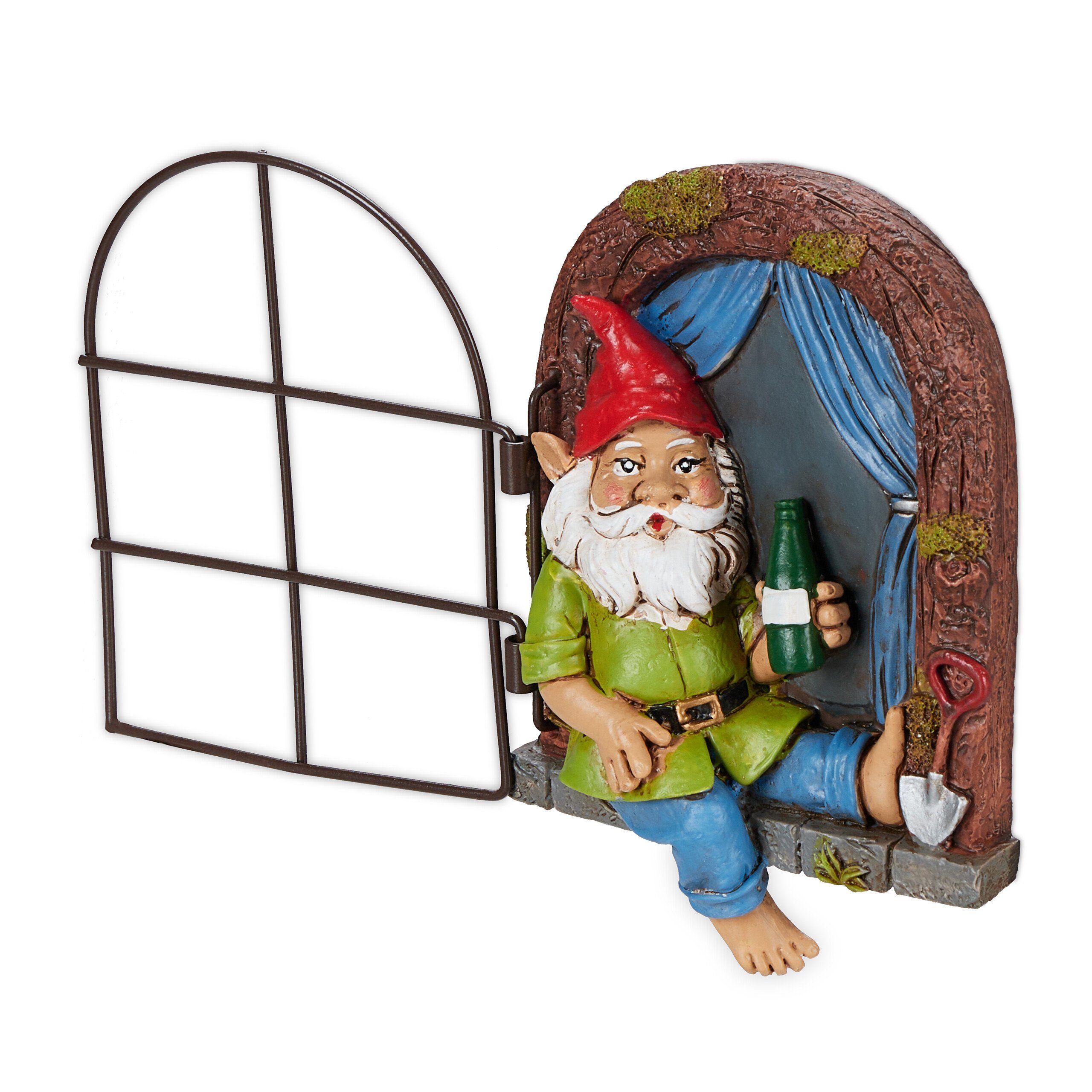 relaxdays Gartenfigur Trinkender Zwerg im Fenster günstig online kaufen