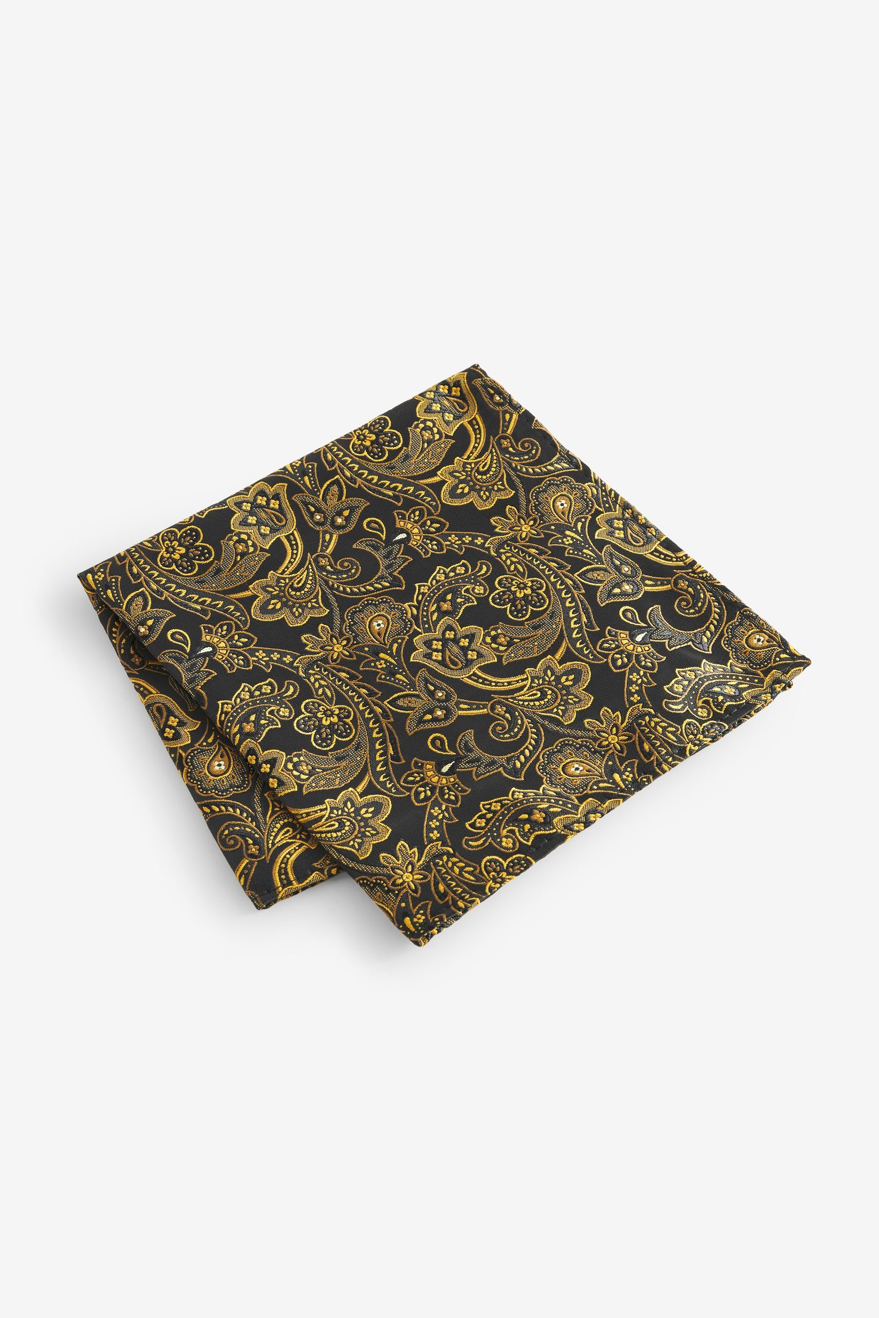 Einstecktuch (2-St) Slim Next und Black/Yellow Set Krawatte im Gold - Paisley Party-Krawatte