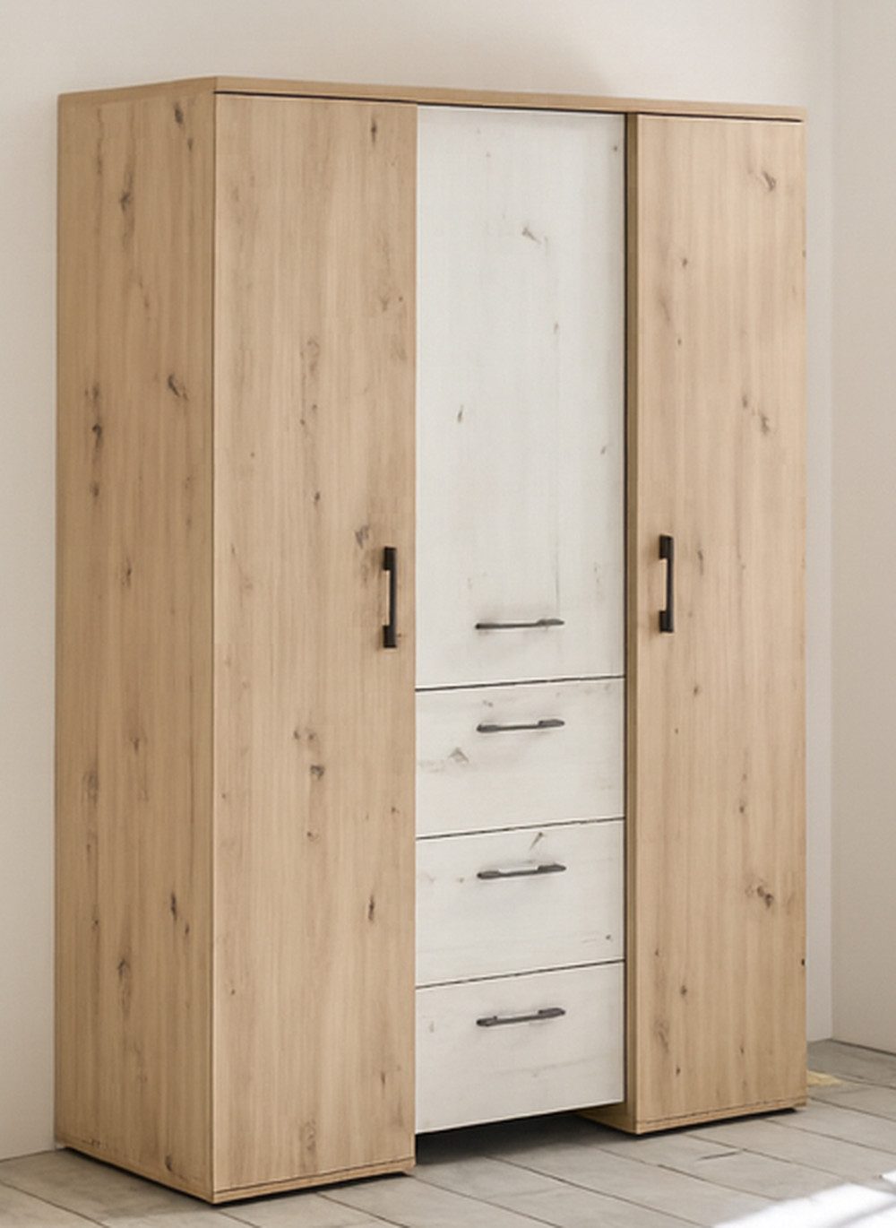 Mäusbacher Drehtürenschrank in asteiche / artisan weiss - 127x186x54 (BxHxT)