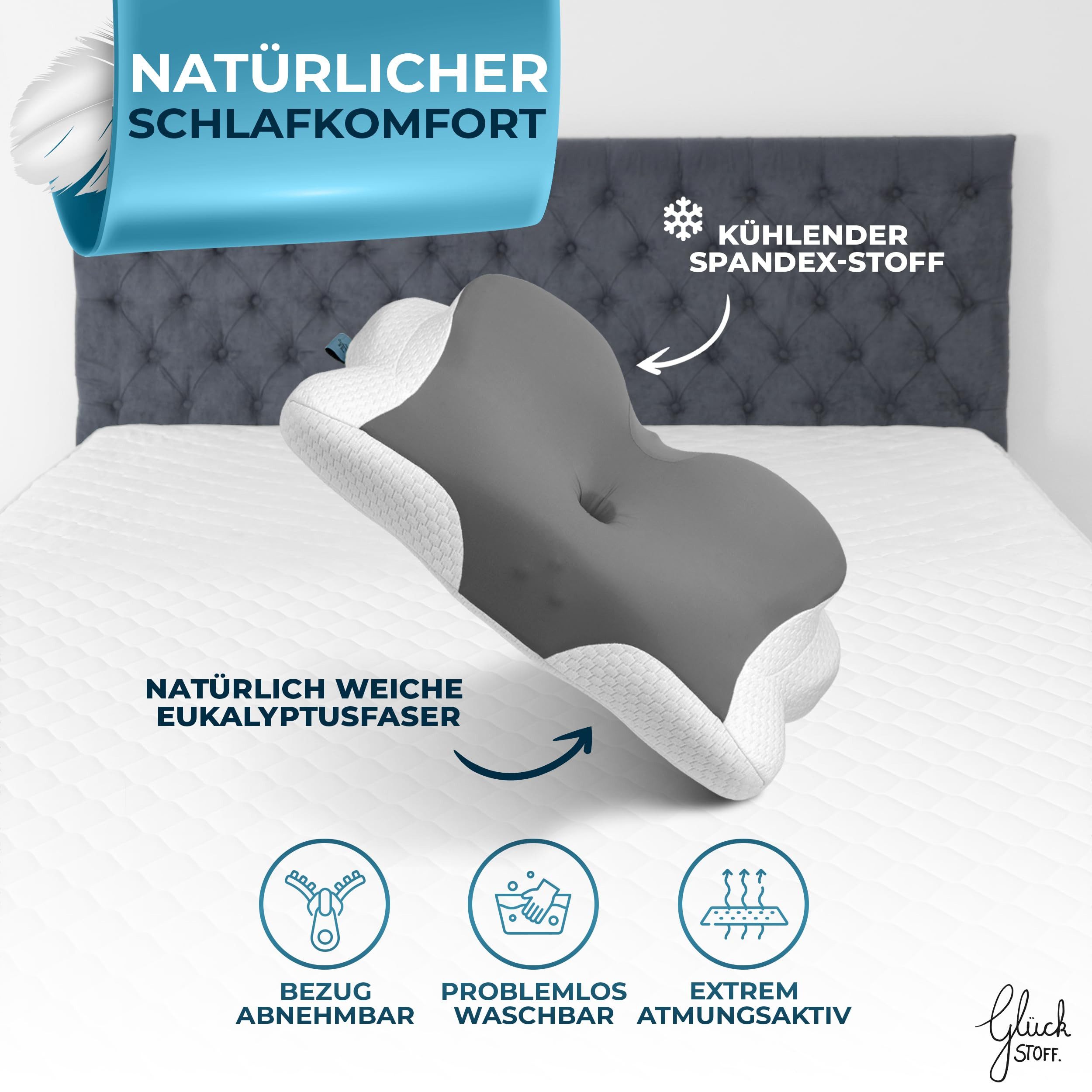 Glückstoff Kissenbezug für Orthopädisches Kissen [mit Kühl- und Wärmeeffekt günstig online kaufen